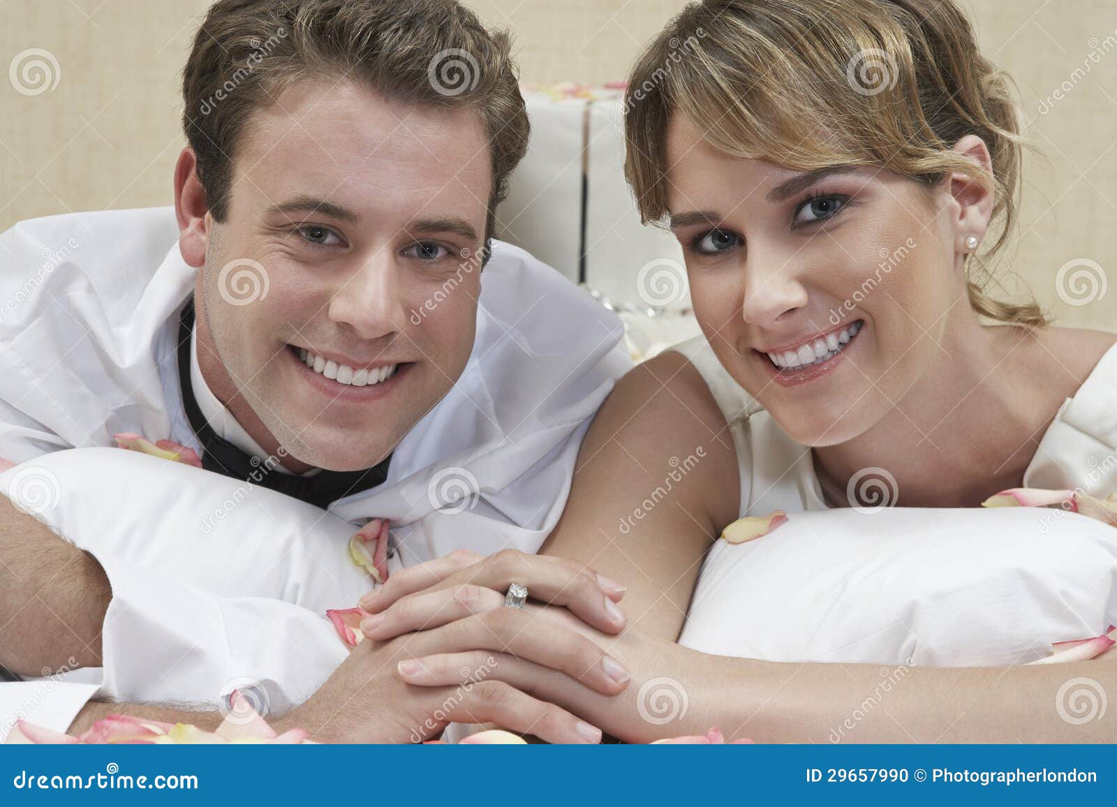 Happy Newlywed Couple in Bed Stock Photo Image of house, bedroom