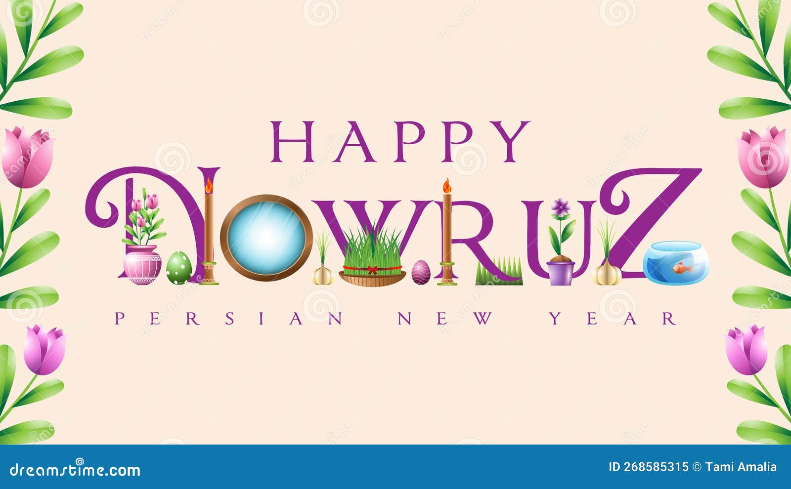 Happy Nowruz Simple Text and Background Stock Vector Illustration of