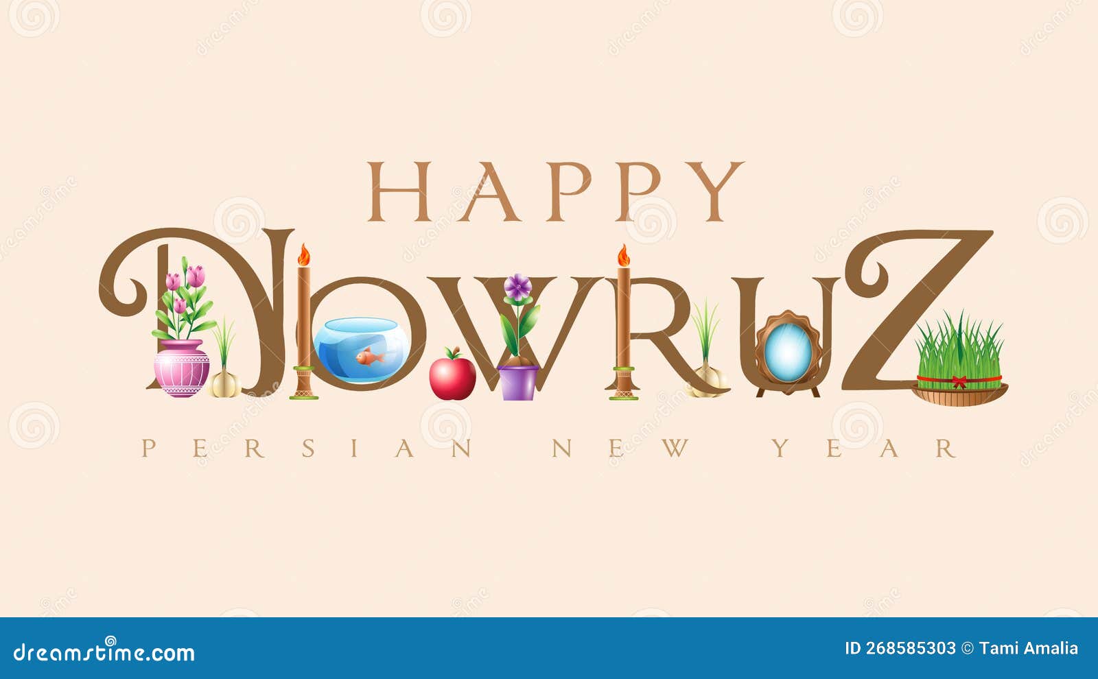 Happy nowruz text meaning iranian new year stock vector illustration