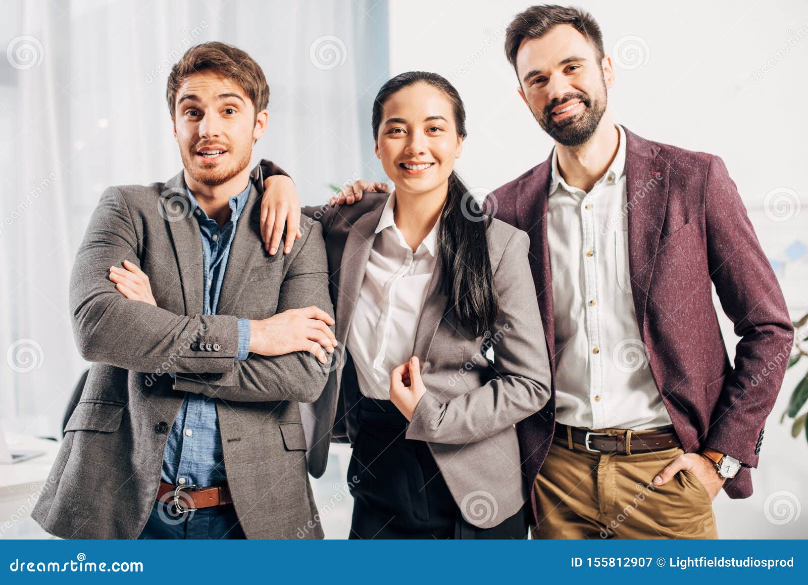 Happy Office Managers Looking at Camera and Smiling Stock Image Image of smiling, managers