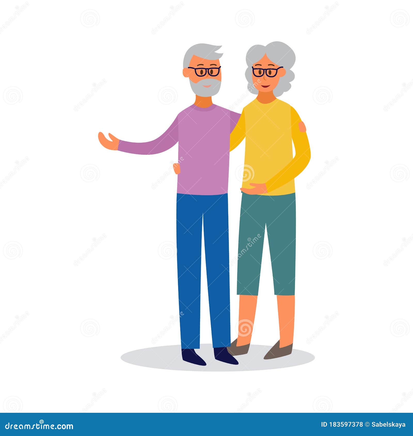 Happy Old Couple of Elderly Man and Woman, Flat Vector Illustration  Isolated. Stock Vector - Illustration of mature, happy: 183597378