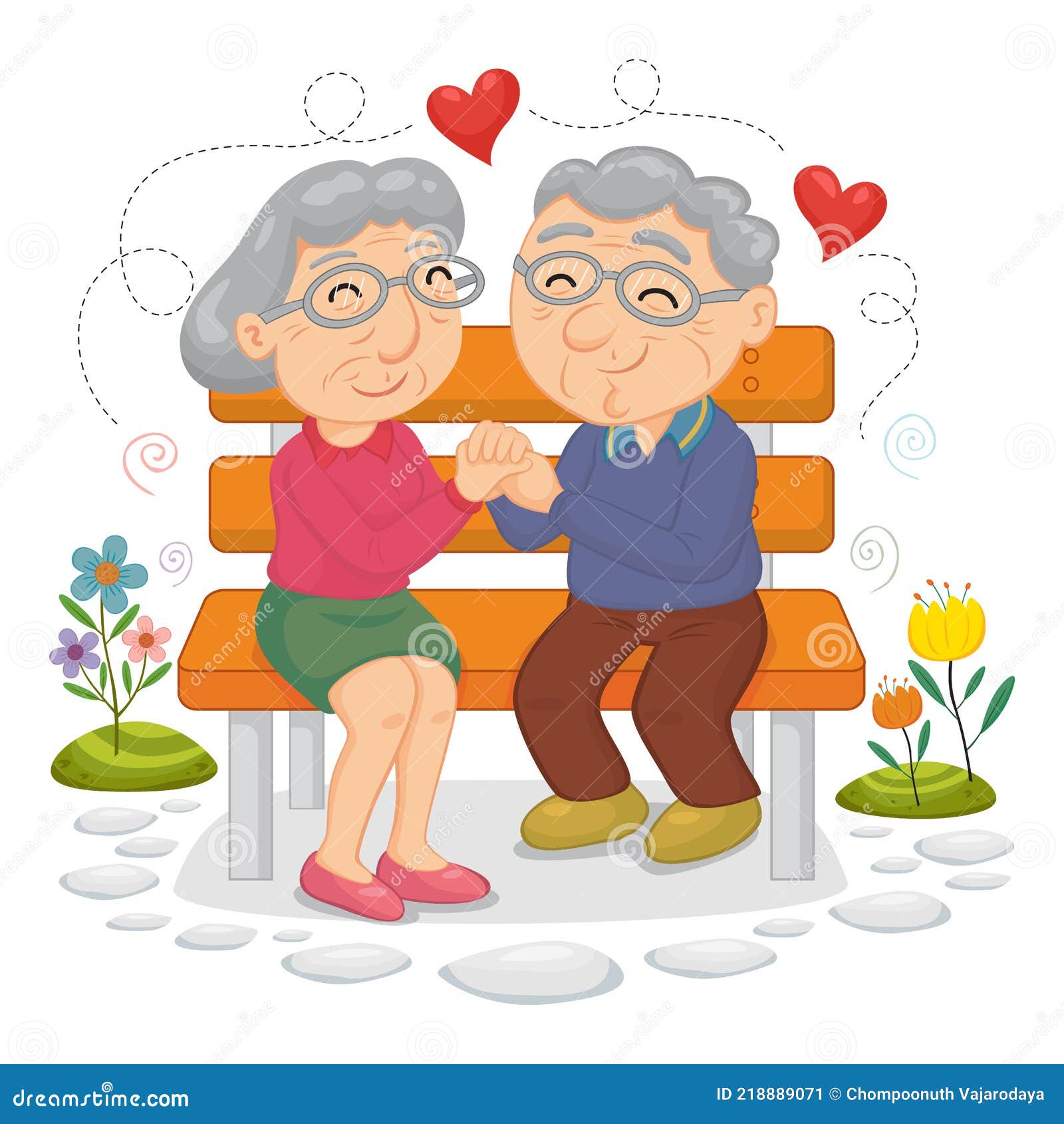 Happy Old Couple Sitting on Bench Stock Vector - Illustration of ...