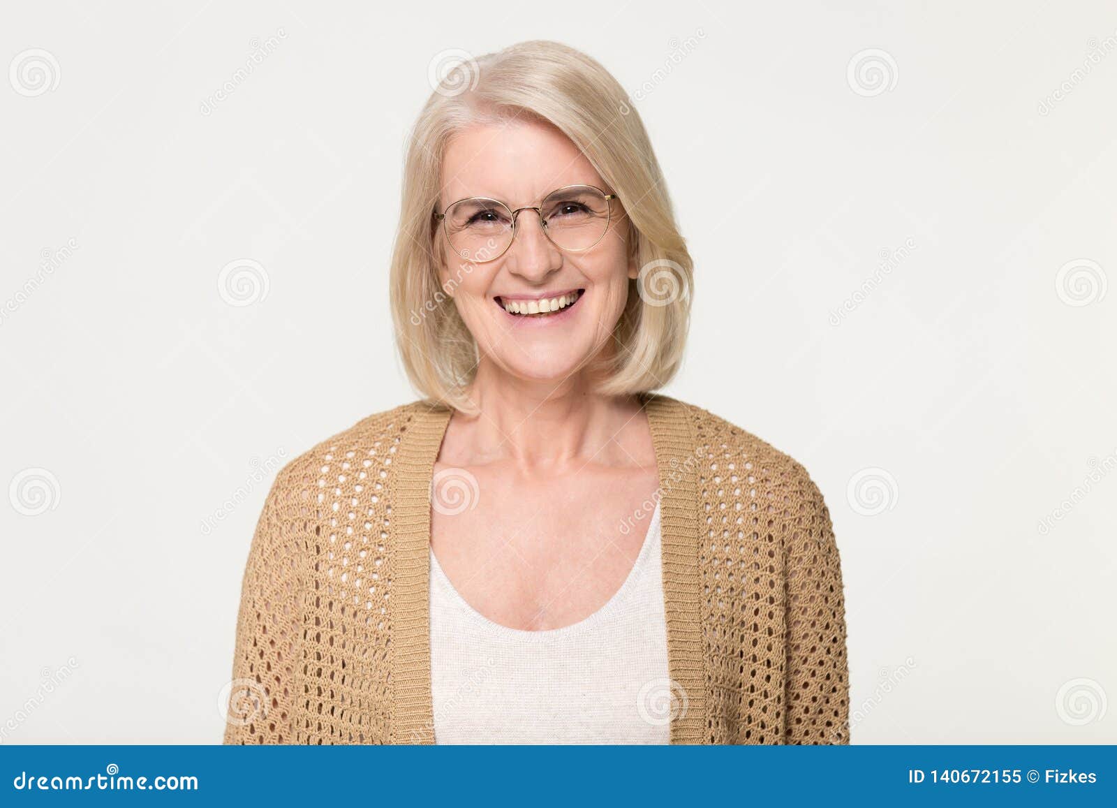 Happy Old Woman In Glasses Isolated On Background Portrait Stock Image Image Of Lady Elderly