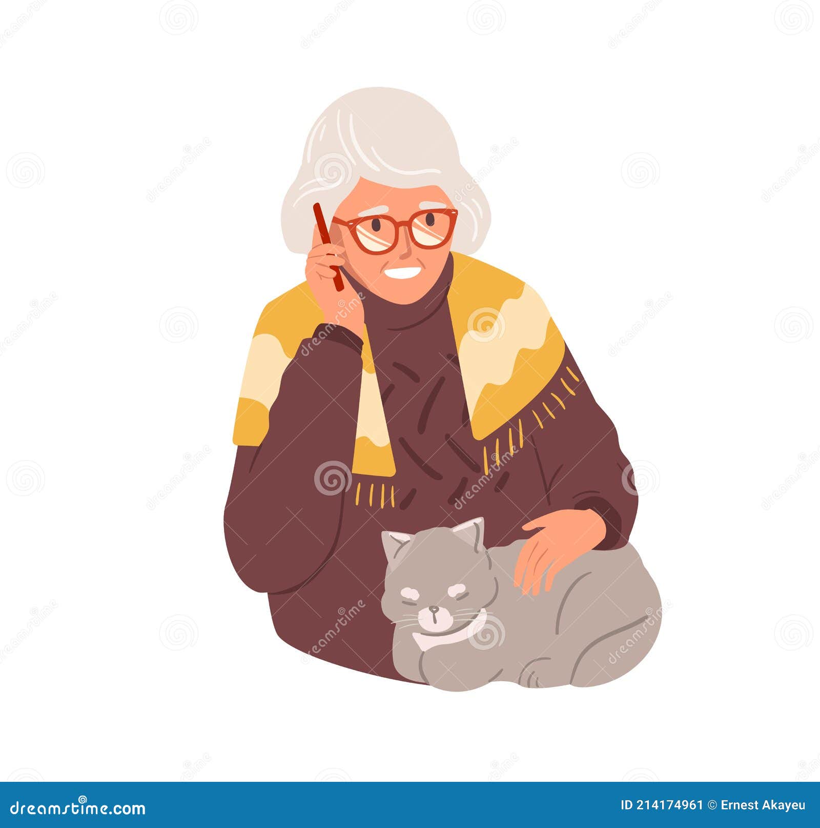 Happy Old Woman Talking on Mobile Phone. Granny Calling by Smartphone ...