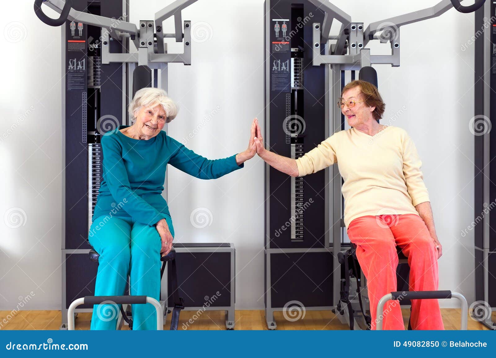 Happy Old Women At The Gym Touching By Palms Stock Photo 