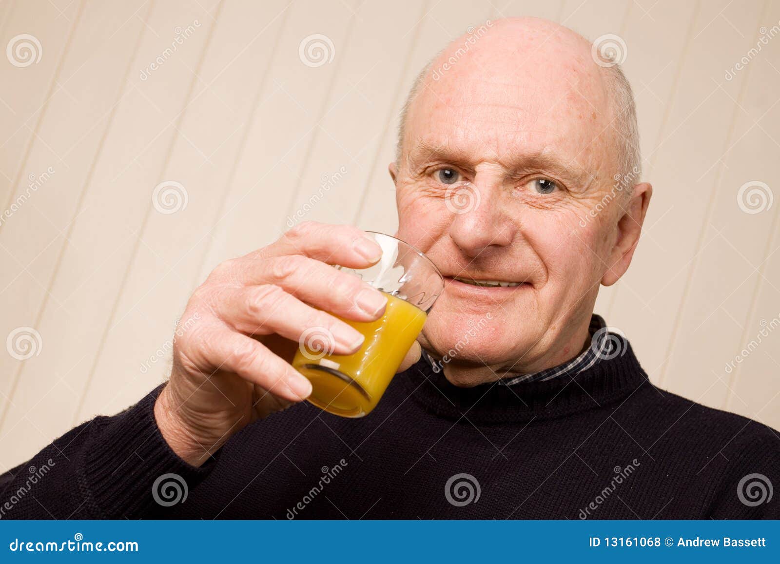 Happy Older Man with Glass of Juice Stock Photo Image of looking
