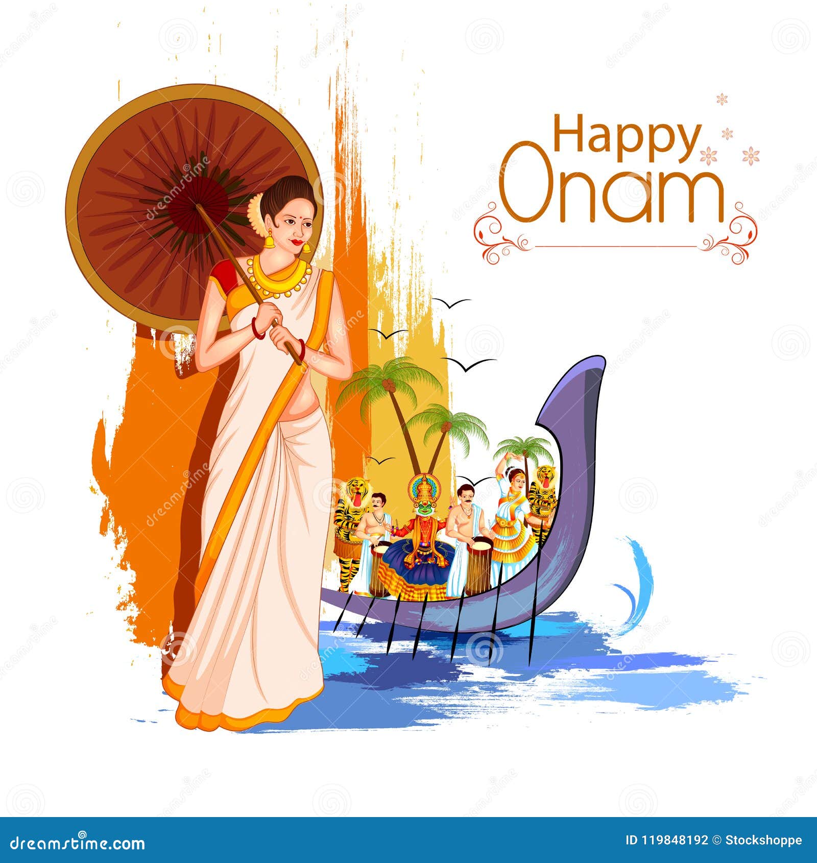 Happy Onam Festival Background Stock Vector - Illustration of dance, male:  119848192