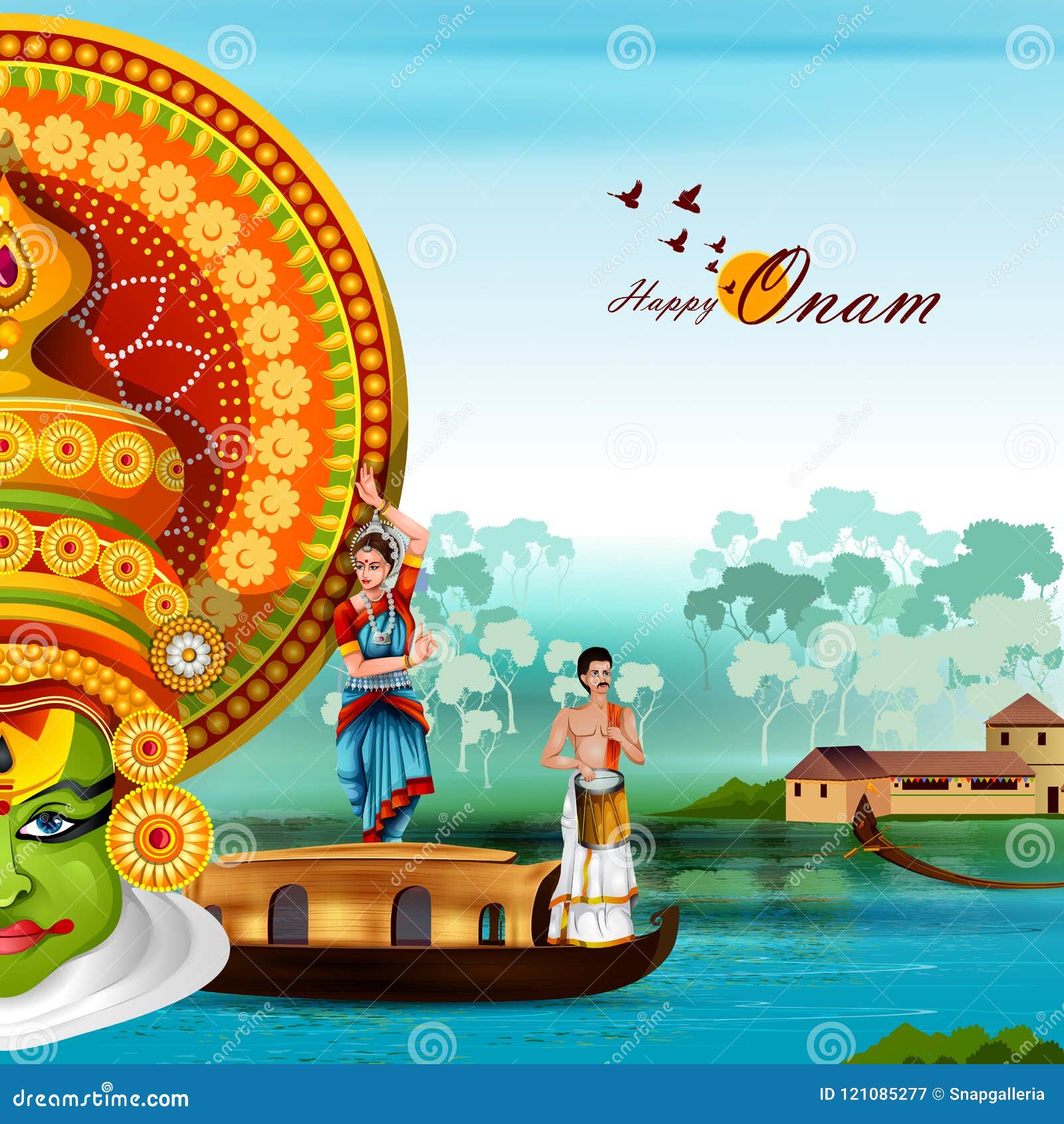 Happy Onam Holiday for South India Festival Background Stock Vector -  Illustration of culture, malayali: 121085277