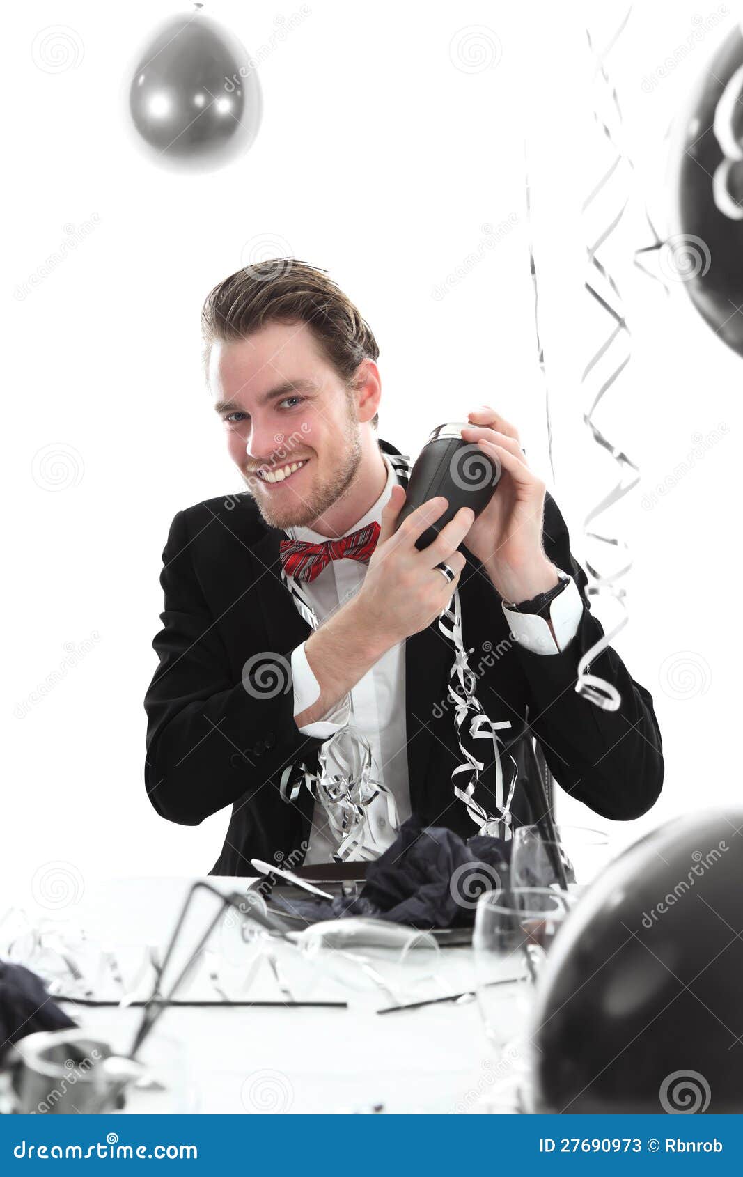 Happy Party Guy with Cocktail Shaker Stock Image Image of elegance