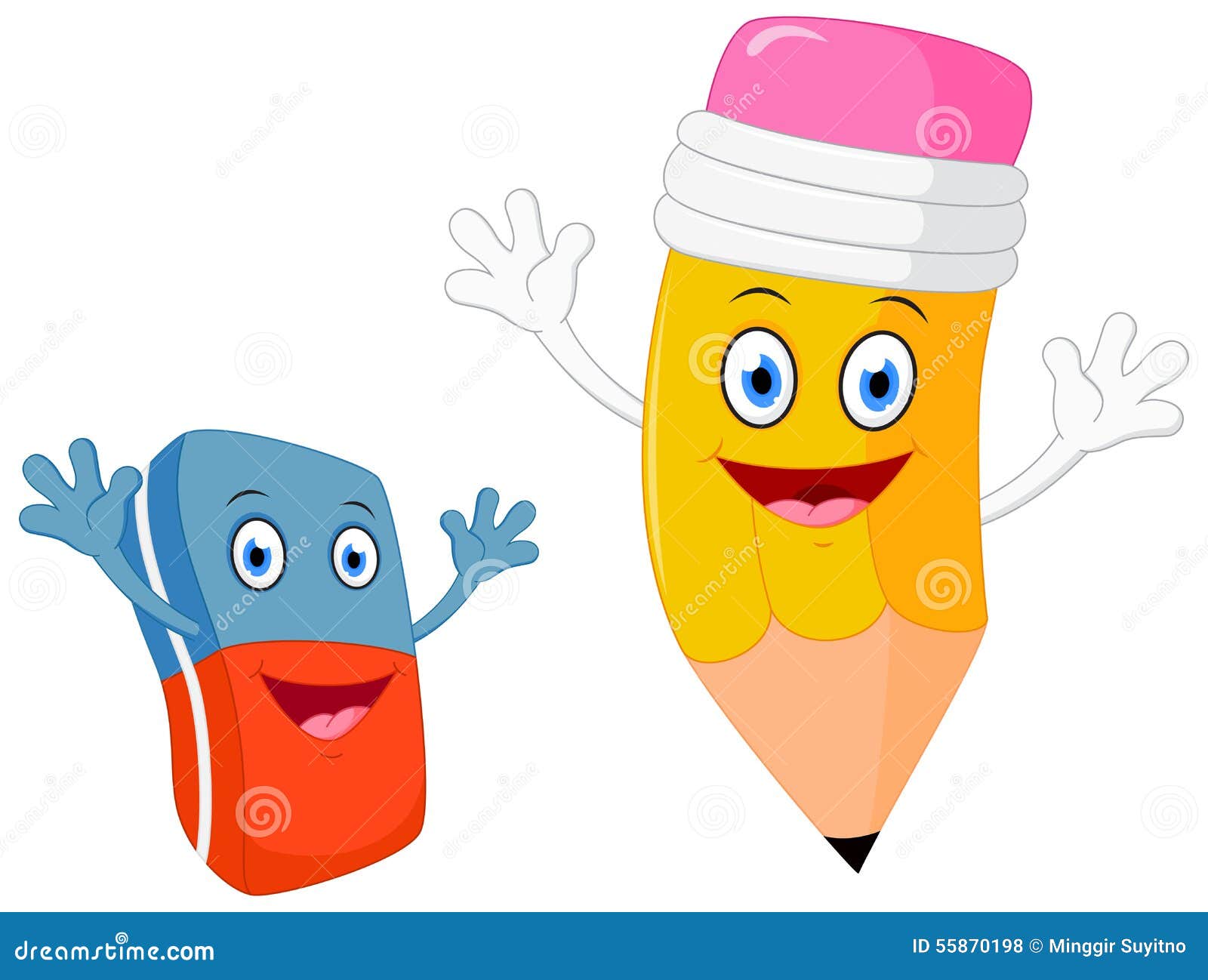 Happy Pencil with Eraser Cartoon Stock Vector Illustration of color