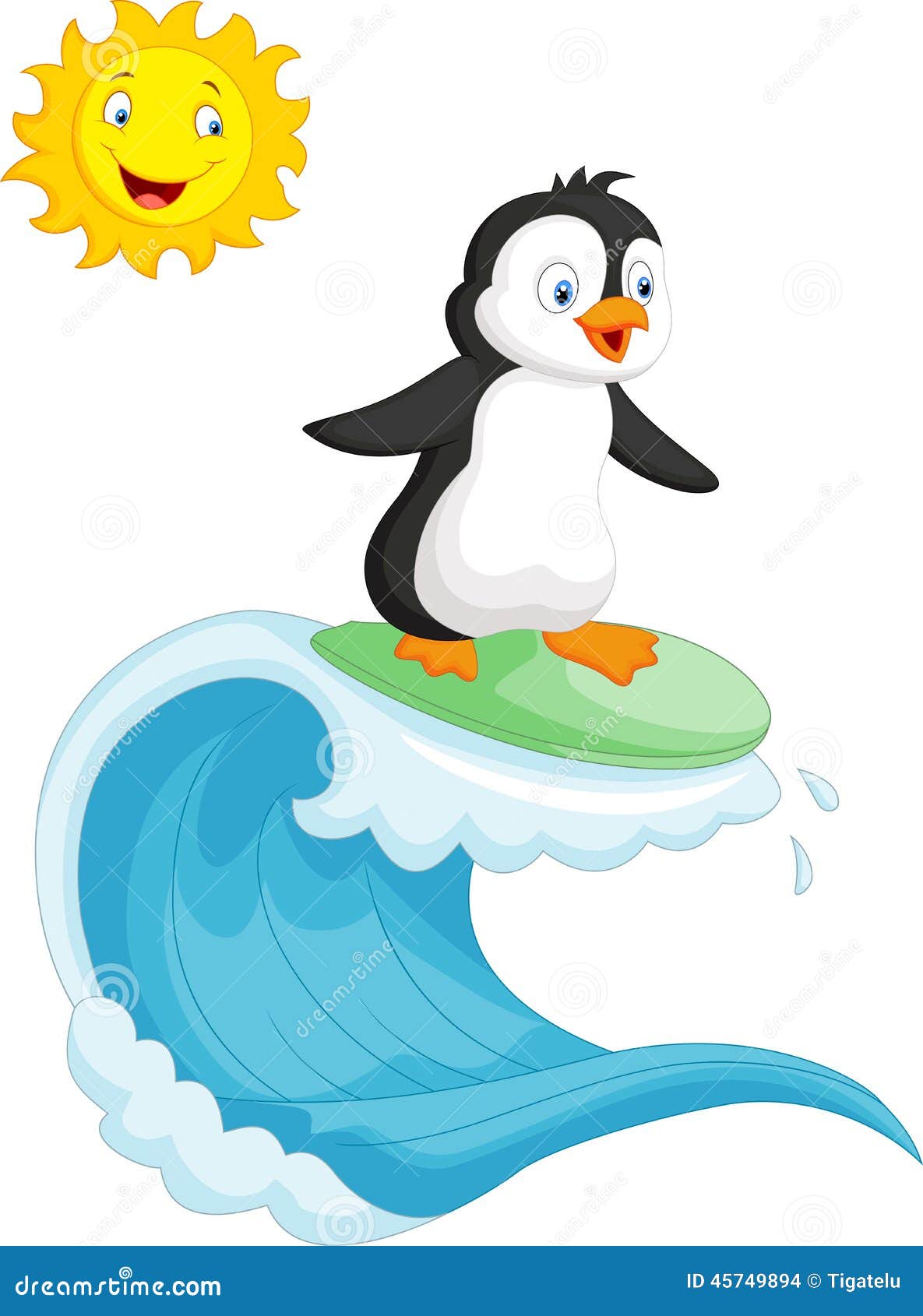 Happy Penguin Cartoon Surfing Stock Vector - Image: 45749894