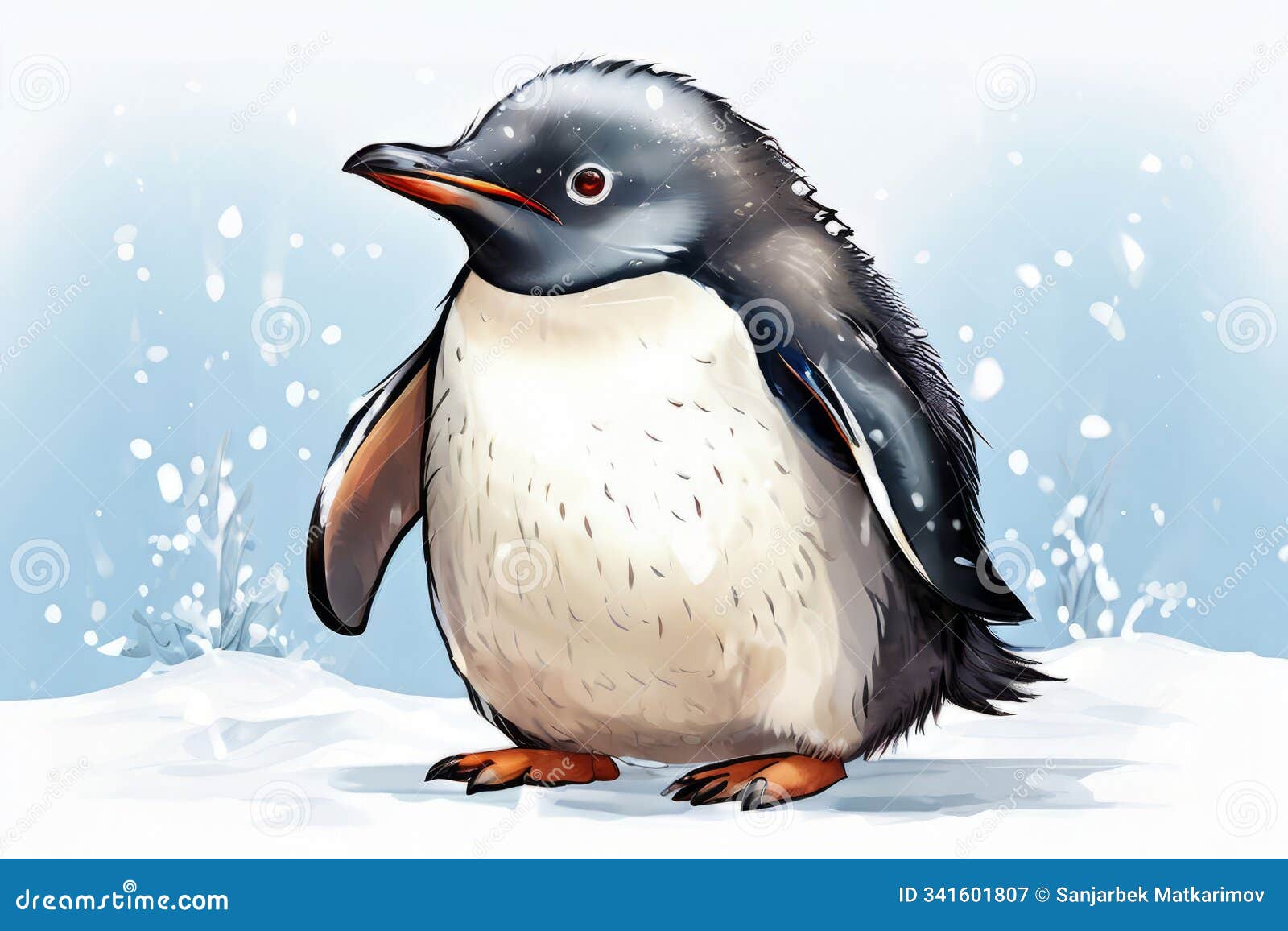the happy penguin a penguin waddles across the white background