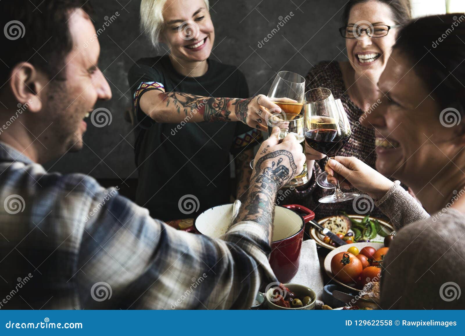 Happy People Cheering with Glasses of Wine Stock Photo Image of