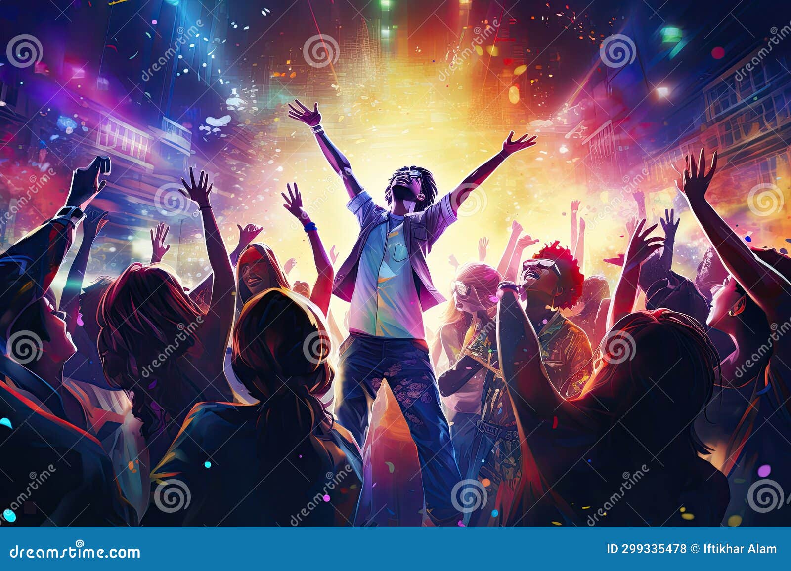 Happy People Dancing and Having Fun at Music Festival. Party Concept ...