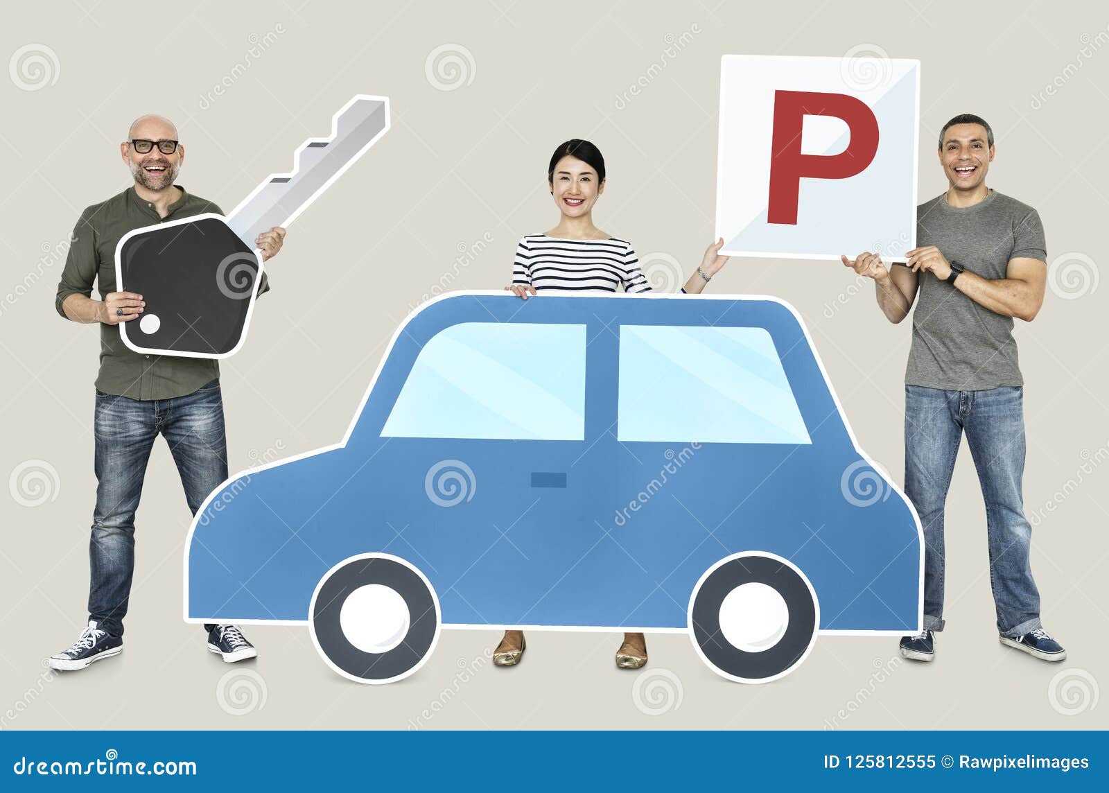 Happy People Holding Car Icons Stock Image Image of people, learning