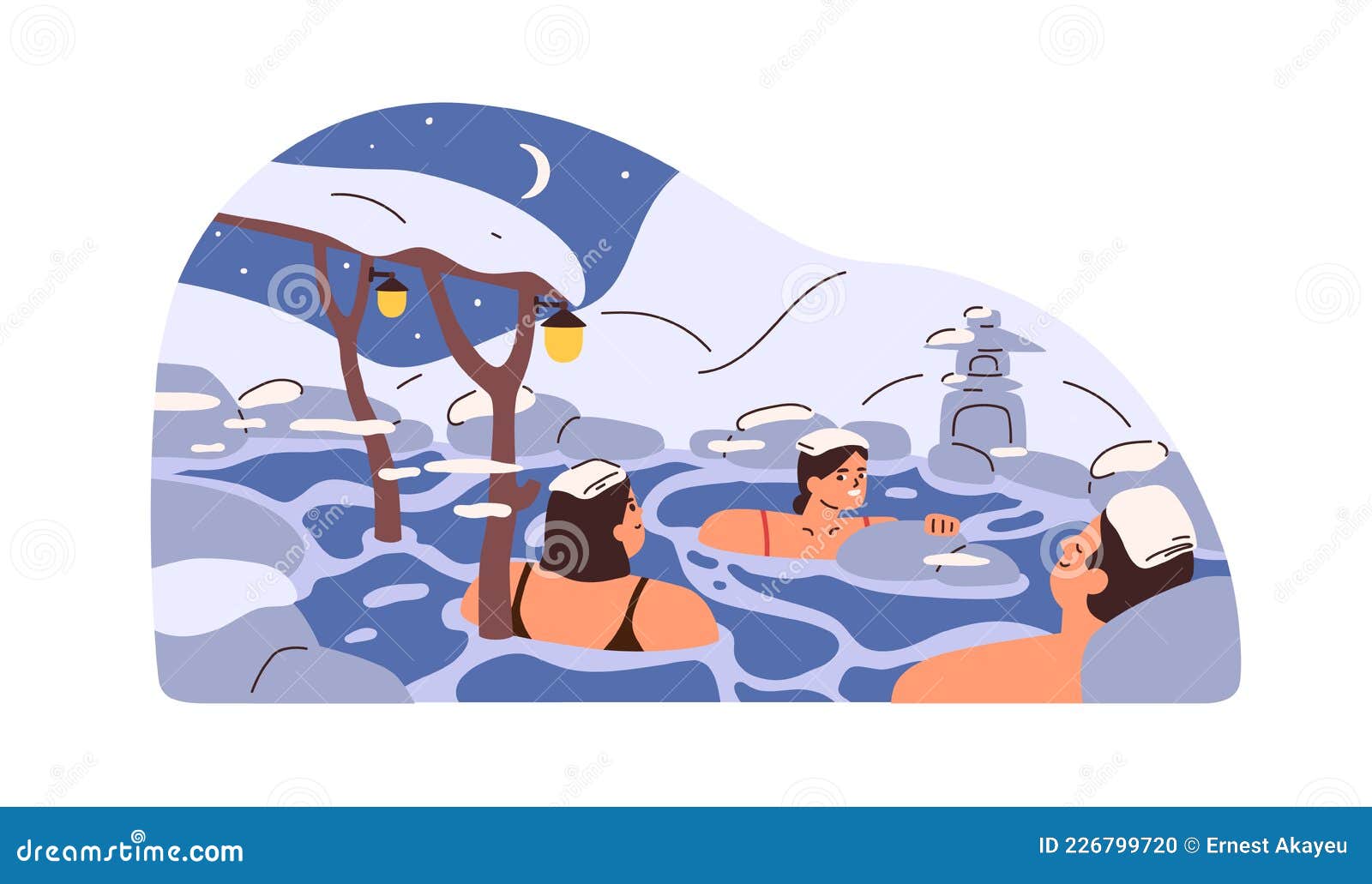 Happy People Relaxing and Bathing in Hot Thermal Springs of Public ...