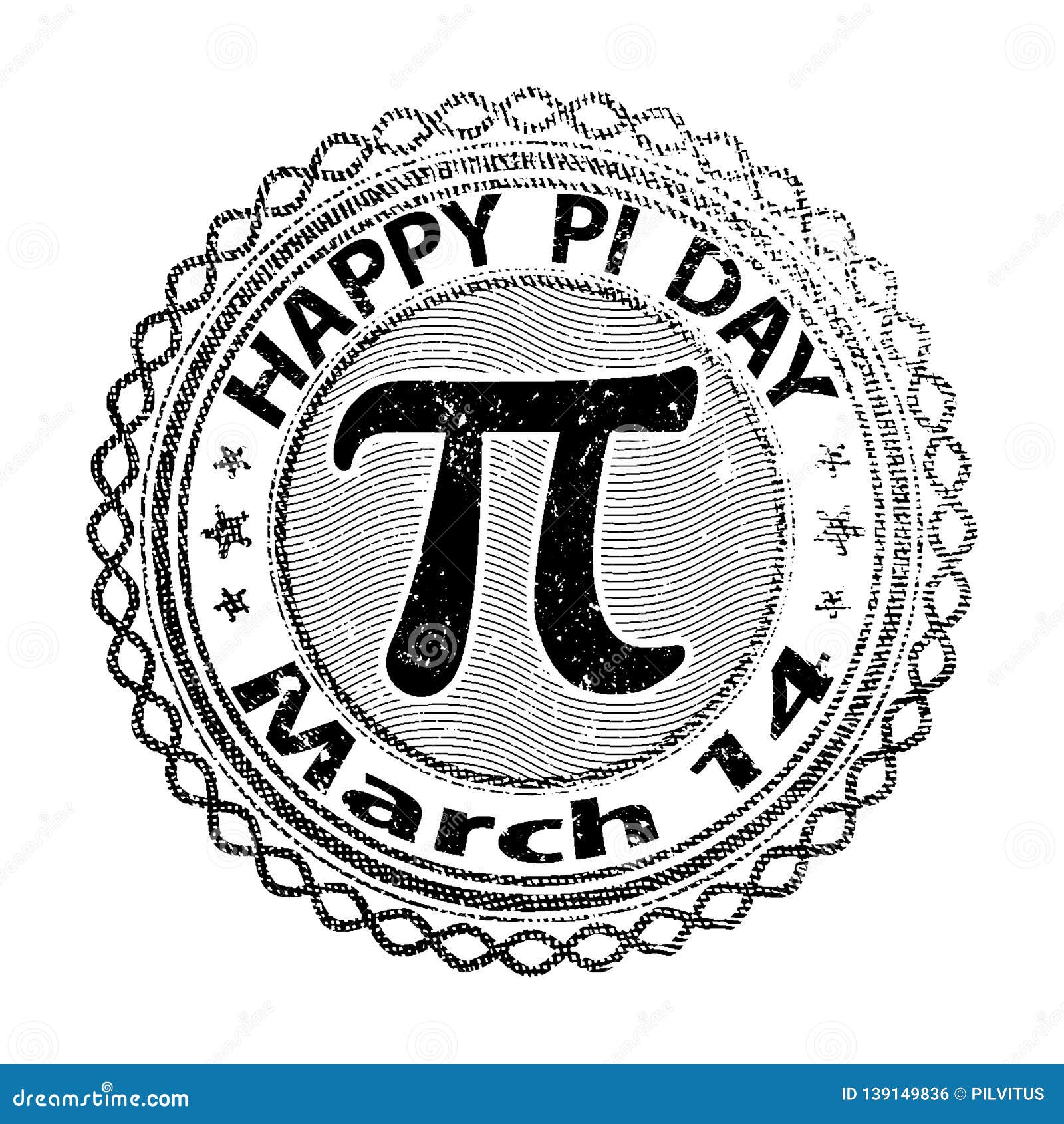 Happy Pi Day Rubber Stamp Isolated on White Background. 14 March World