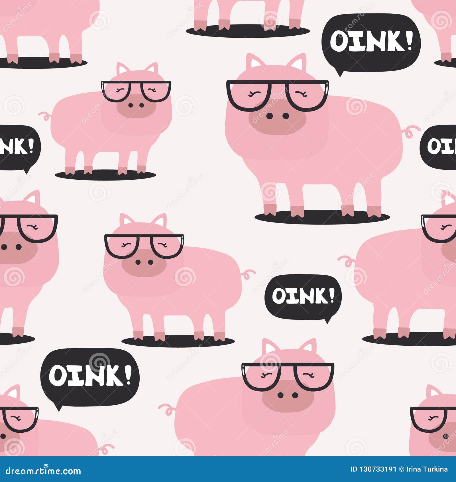 Happy Pigs in Glasses, Seamless Pattern Stock Vector - Illustration of
