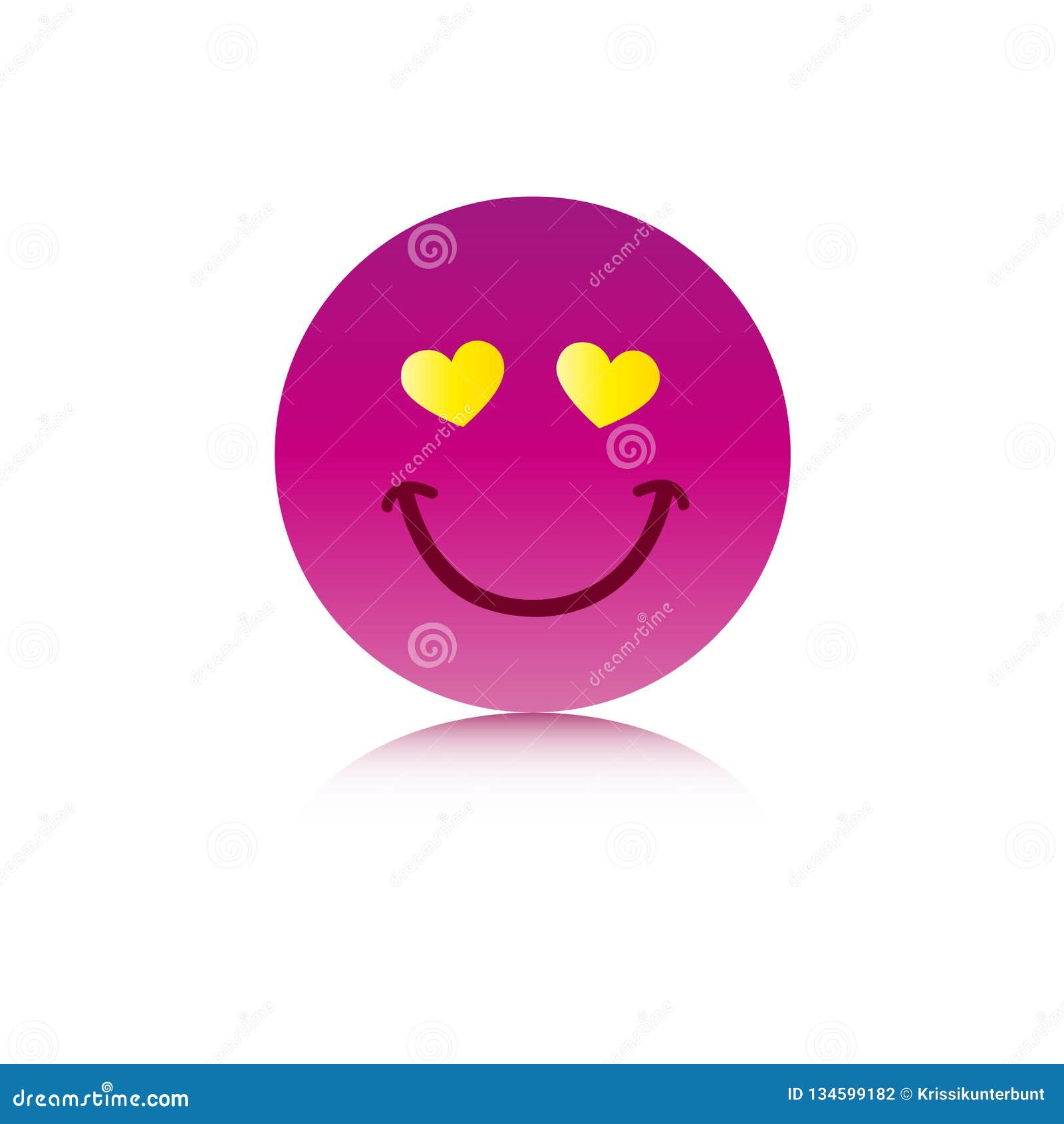 Happy Pink Emoji Face With Hearts As Eyes On White Background Stock