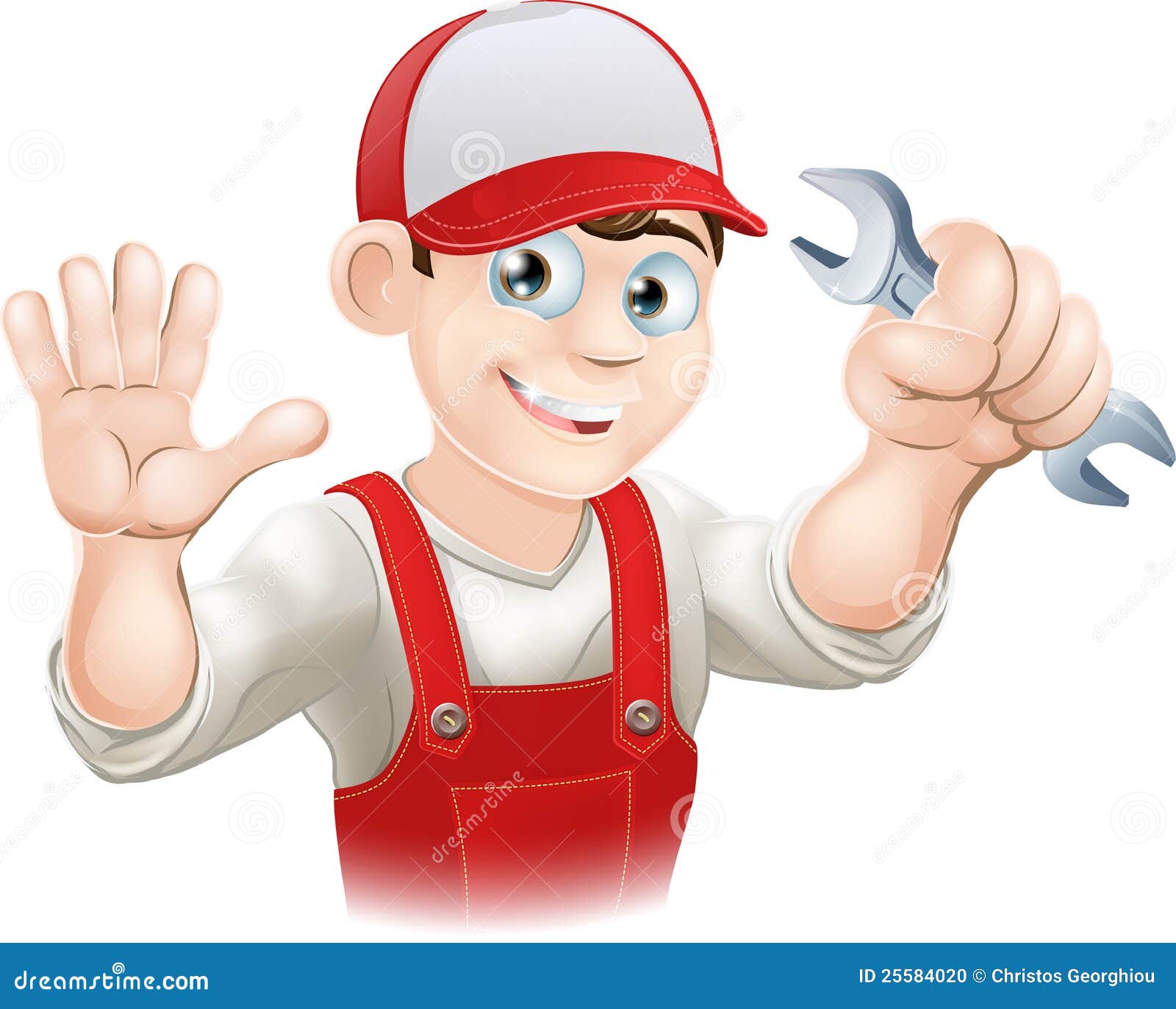 Happy Plumber Or Mechanic With Spanner Stock Photo Image 25584020