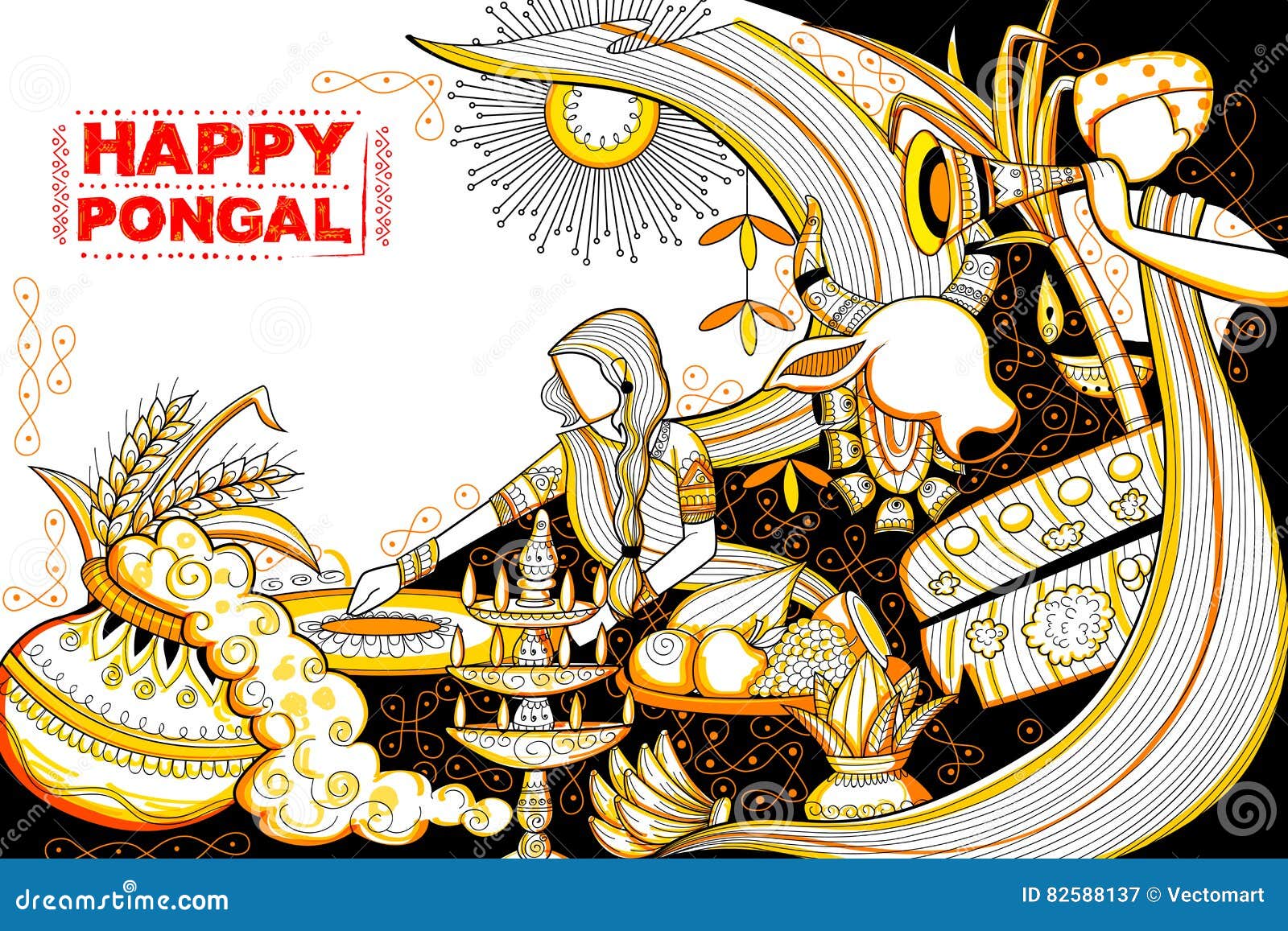 Happy Pongal Greeting Background Stock Vector - Illustration of ...