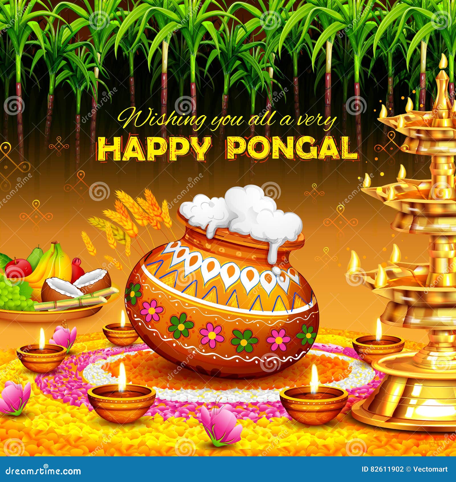 Happy Pongal Greeting Background Stock Vector - Illustration of ...