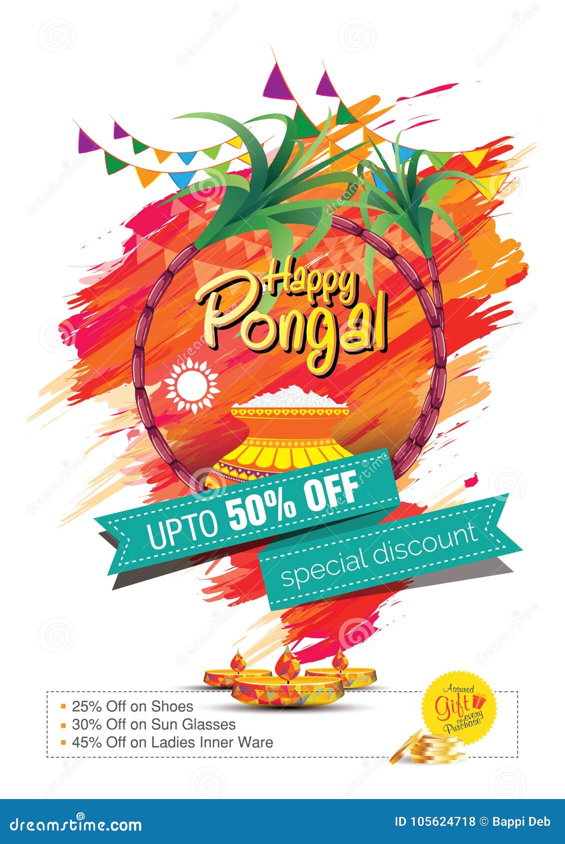 Happy Pongal Greetings Background Template Design Stock Vector ...