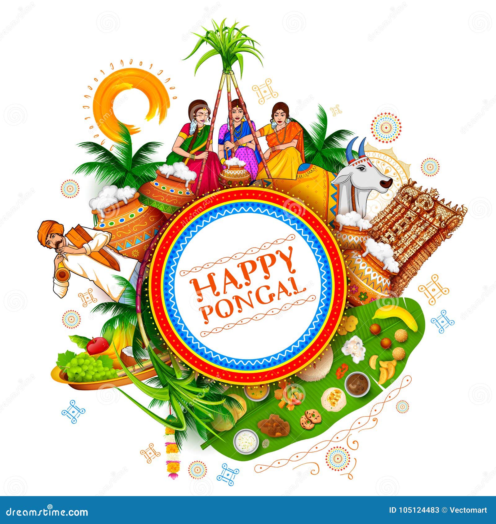 Happy Pongal Holiday Harvest Festival of Tamil Nadu South India ...