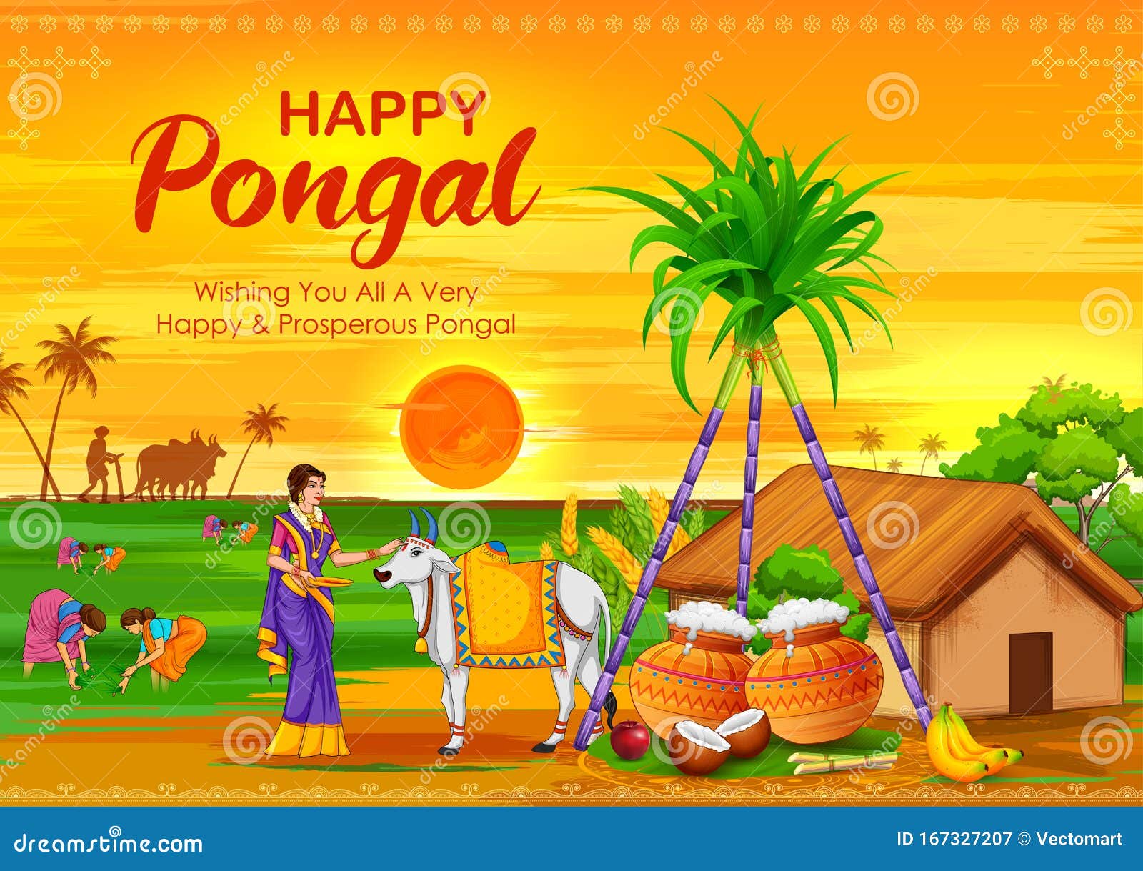 Happy Pongal Holiday Harvest Festival of Tamil Nadu South India Greeting  Background Stock Vector - Illustration of celebration, food: 167327207