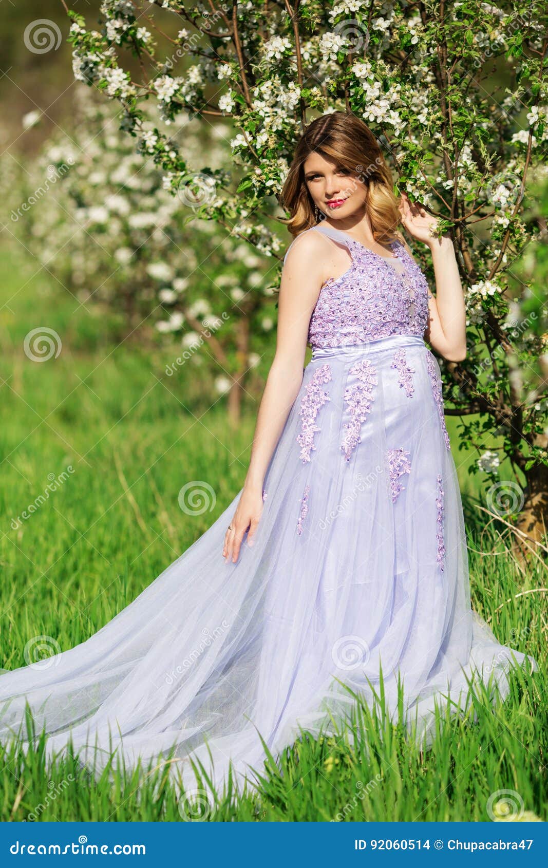 Happy Pregnant Girl in Blossom Spring Garden Stock Photo - Image of ...