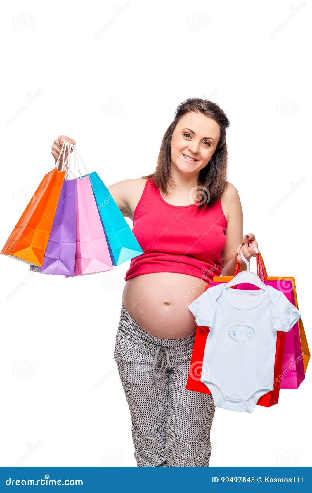 Happy Pregnant Woman Showing Off Shopping Stock Image ...