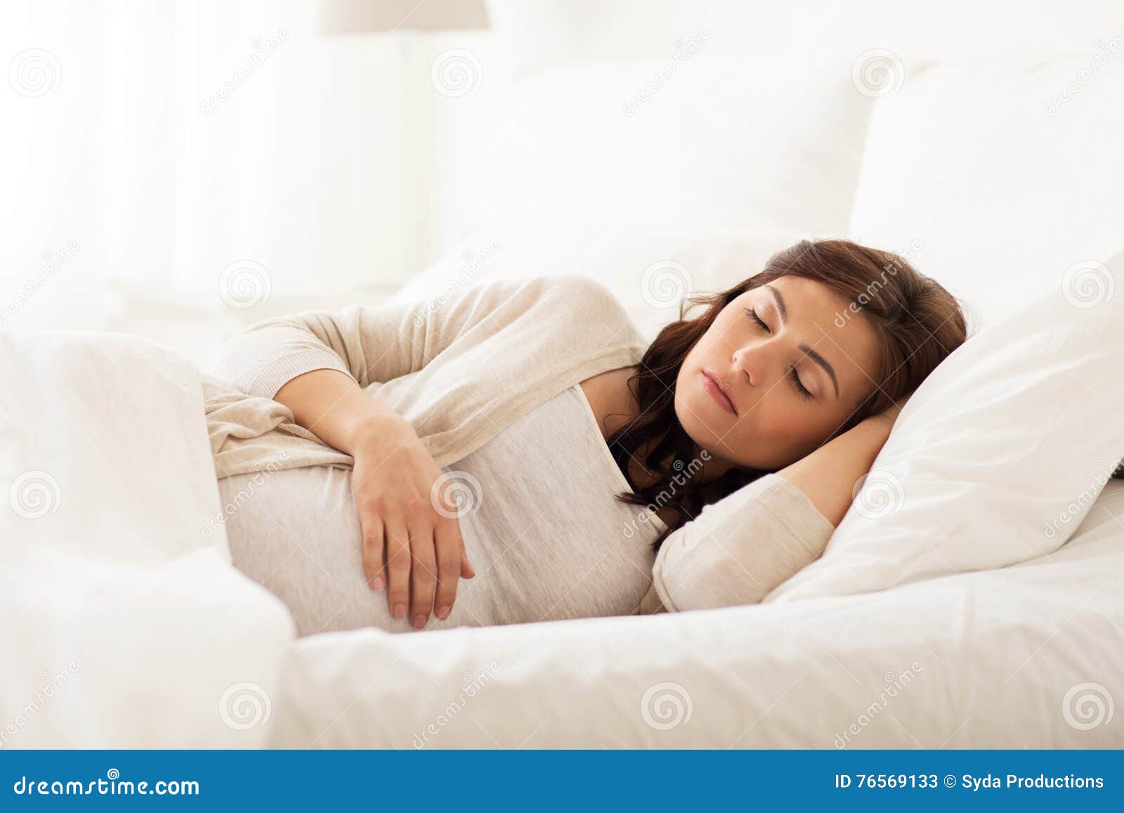 Happy Pregnant Woman Sleeping In Bed At Home Stock Image Image Of Maternal Life 76569133 