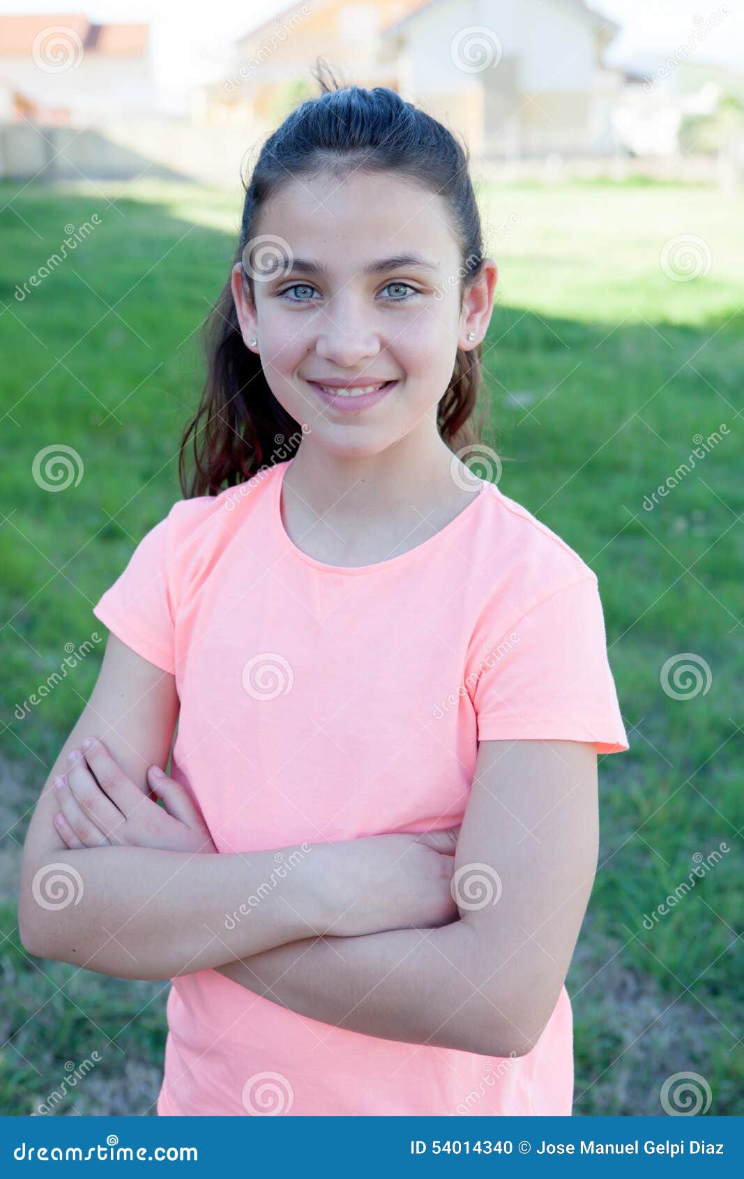 Happy Preteen Girl with Blue Eyes Smiling Stock Photo - Image of close ...