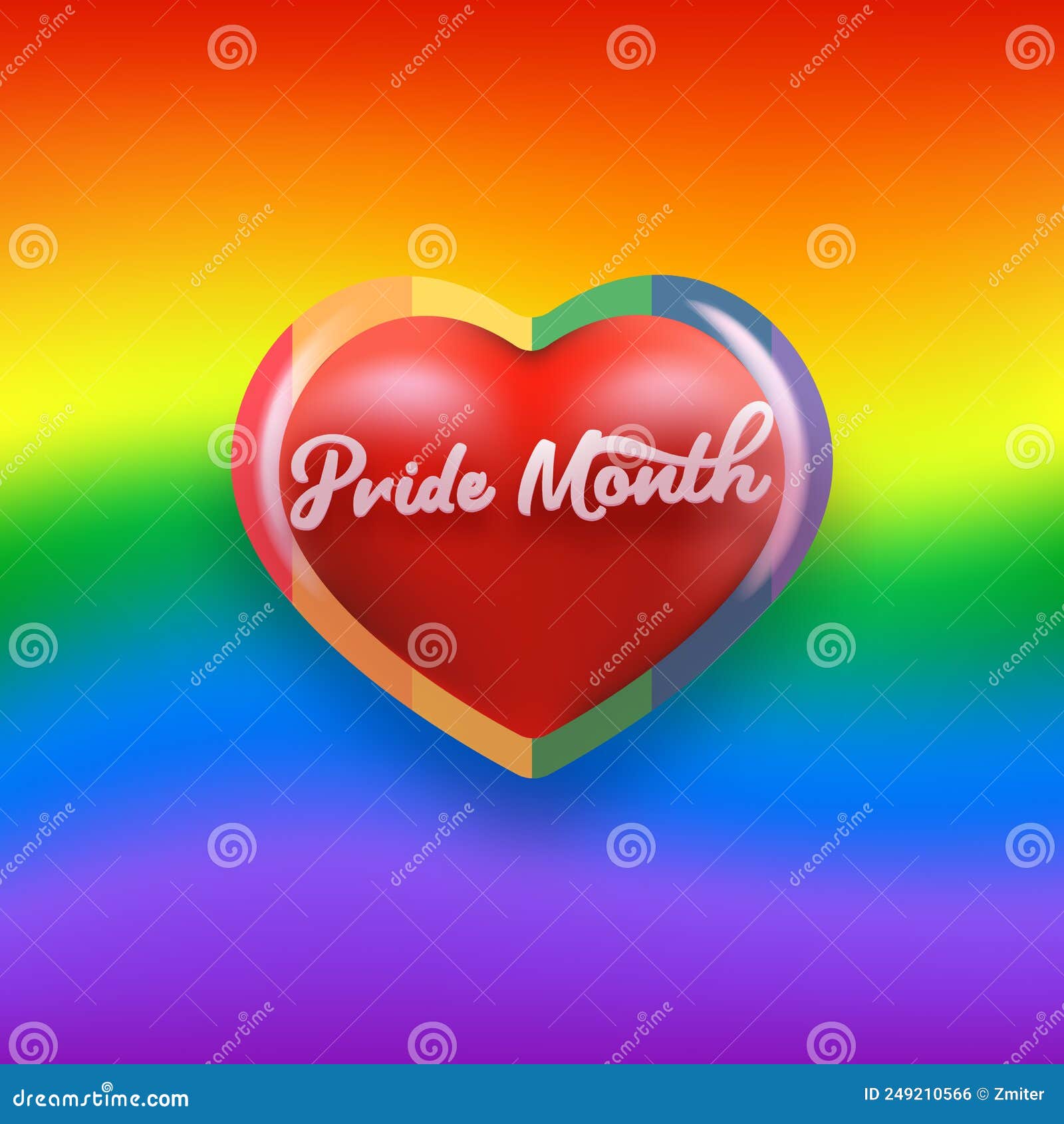 Happy Pride Month Banner with Heart and Pride Color Flag Isolated on