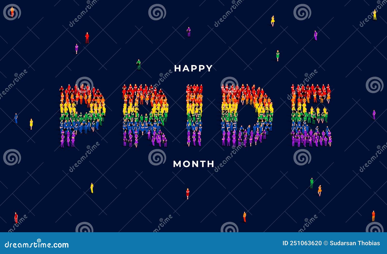Happy Pride Month. a Large Group of People Form To Create the Word