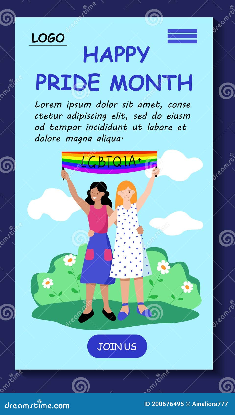Happy Pride Month. LGBT Mobile App Template. Lesbian