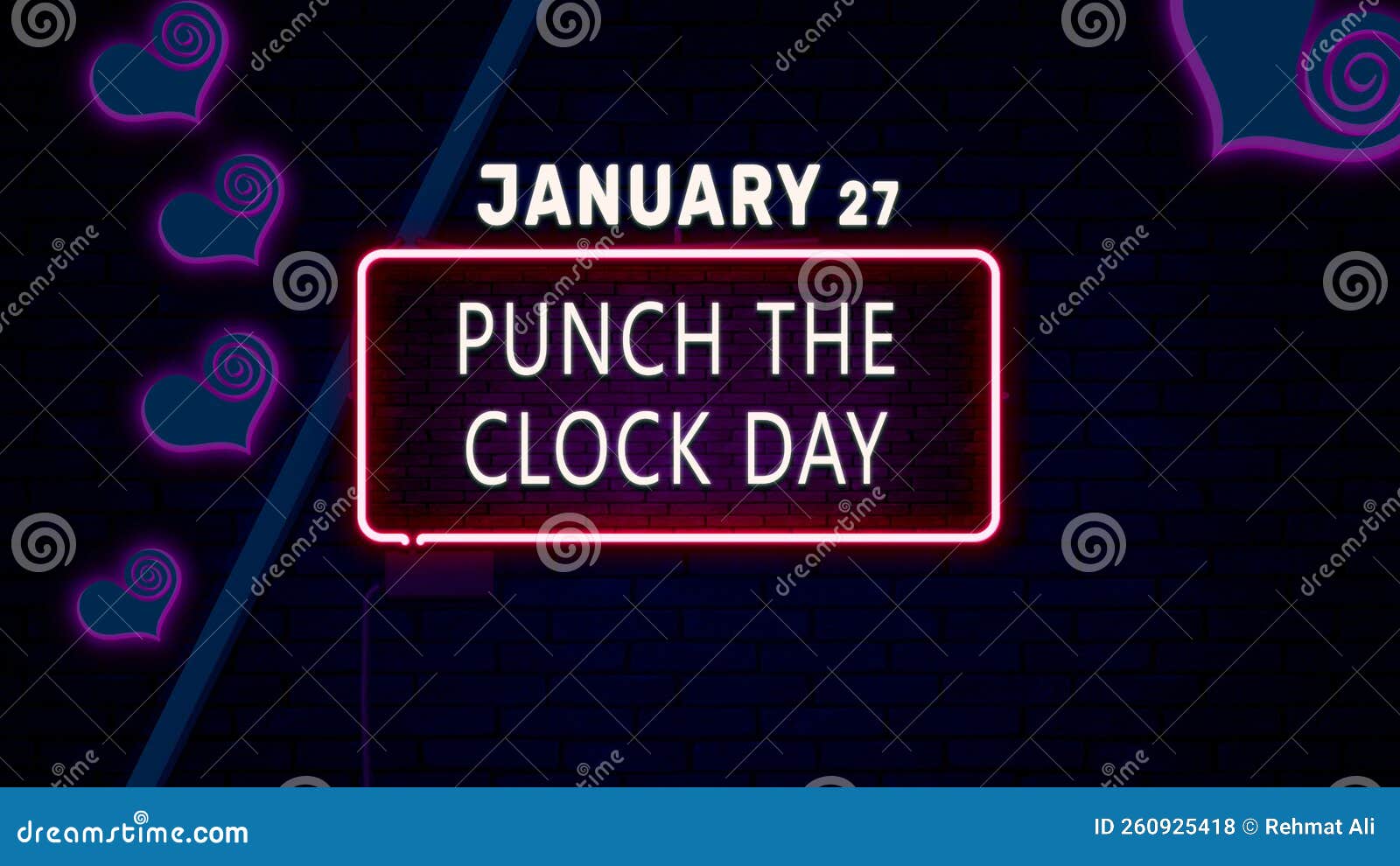 Happy Punch the Clock Day, January 27. Calendar of January Neon Text Effect, Design Stock