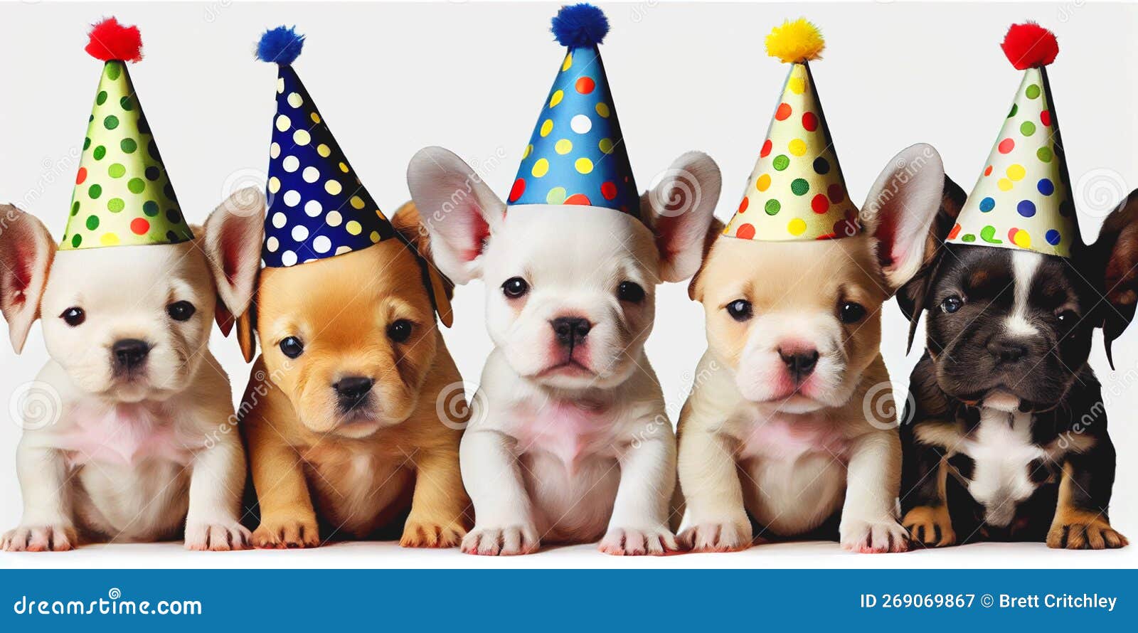Happy Puppy Dogs Wearing Party Hats Celebrating Puppies Royalty Free