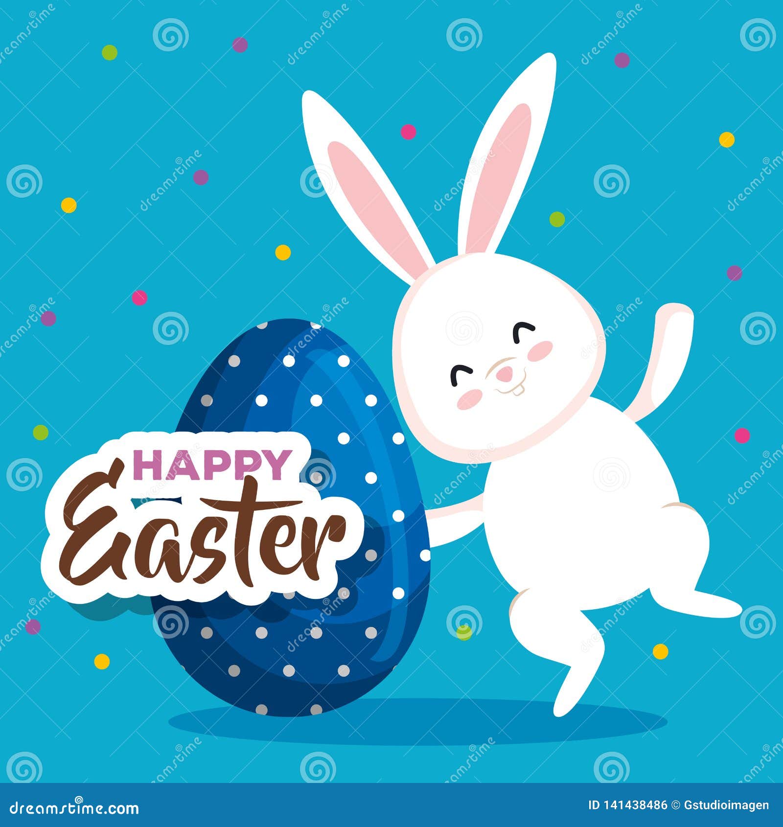 Happy Rabbit with Easter Egg and Points Decoration Stock Vector ...