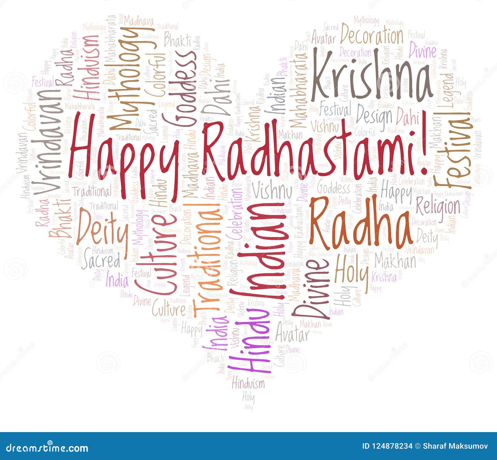 Happy Radhastami in Heart Shape Word Cloud. Stock Illustration ...