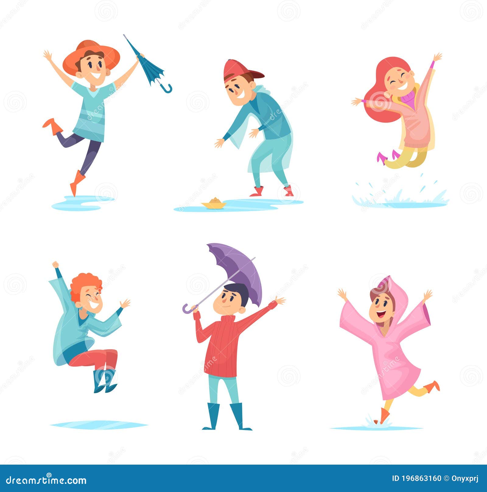 Funny children jump in puddle a flat cartoon Vector Image
