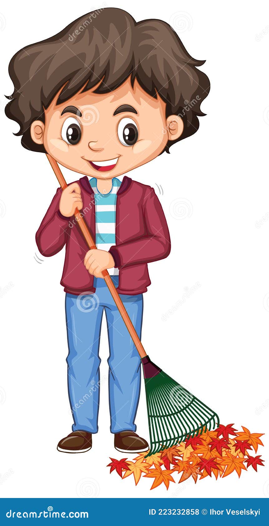 Happy Raking Leaves on White Background Stock Vector Illustration of