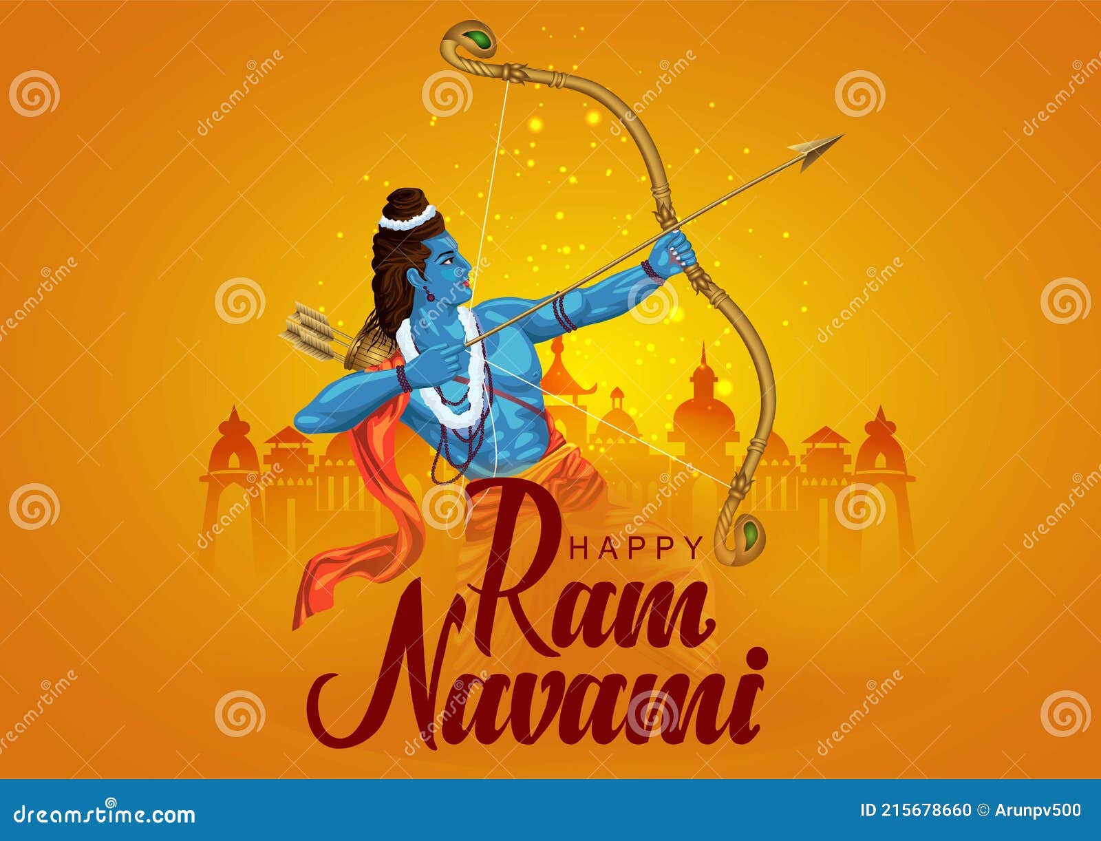 happy ram navami festival of india. lord rama with arrow.   