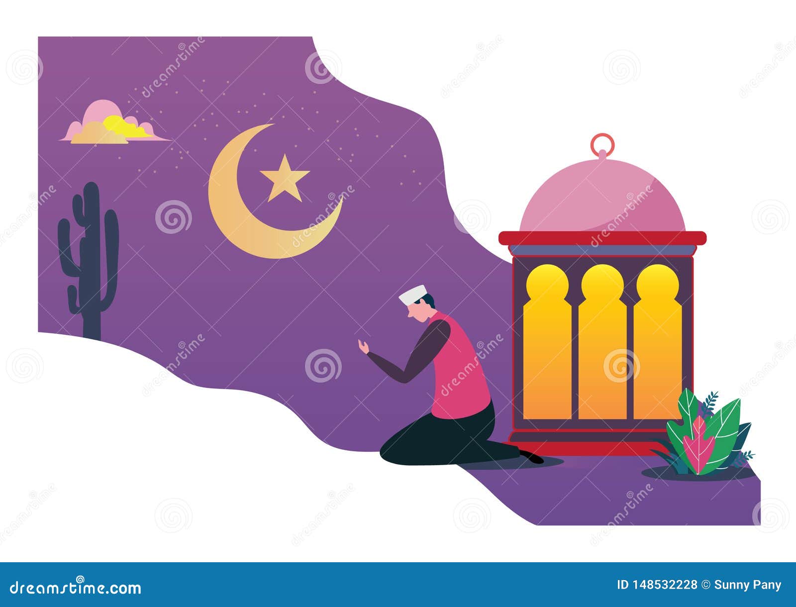 Happy Ramadan Mubarak Greeting Festival Concept Design. Flat Cartoon  Character Graphic Design Stock Vector - Illustration of flat, cute:  148532228