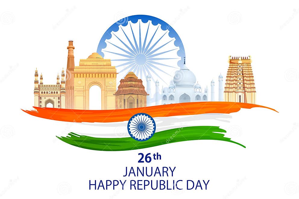 Happy Republic Day of India Tricolor Background for 26 January Stock