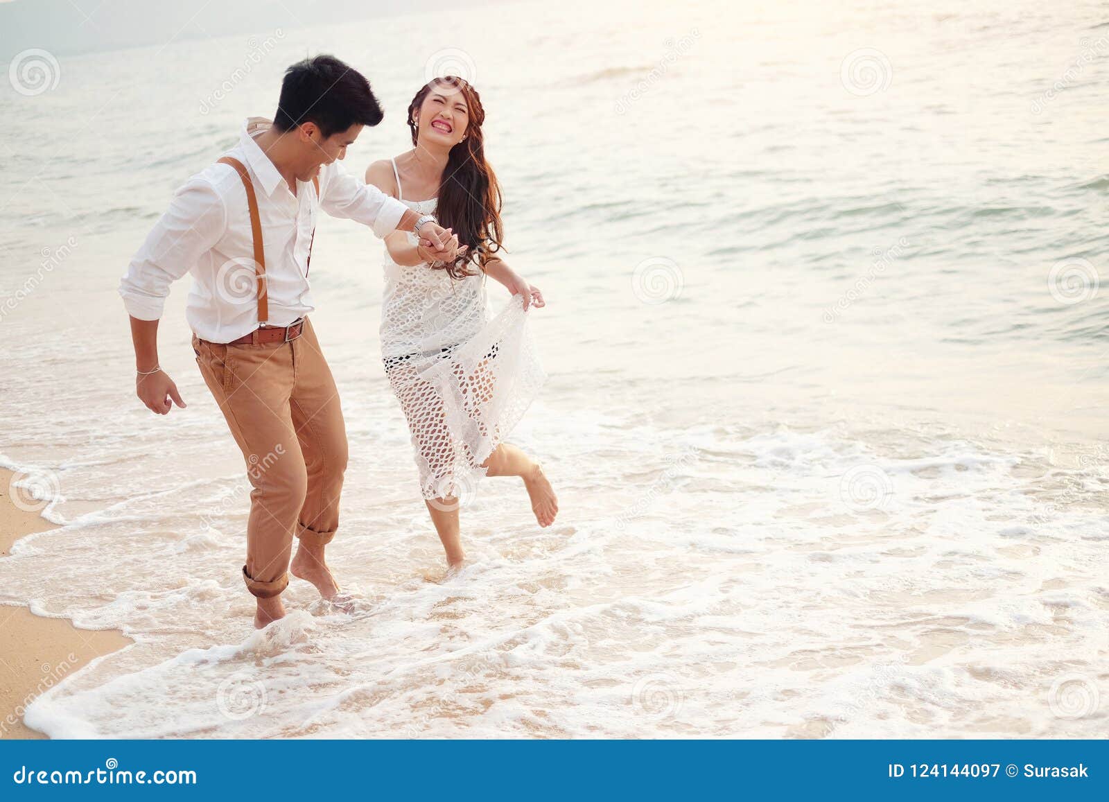 Happy Romantic Couple on the Beach Stock Image - Image of lovers ...