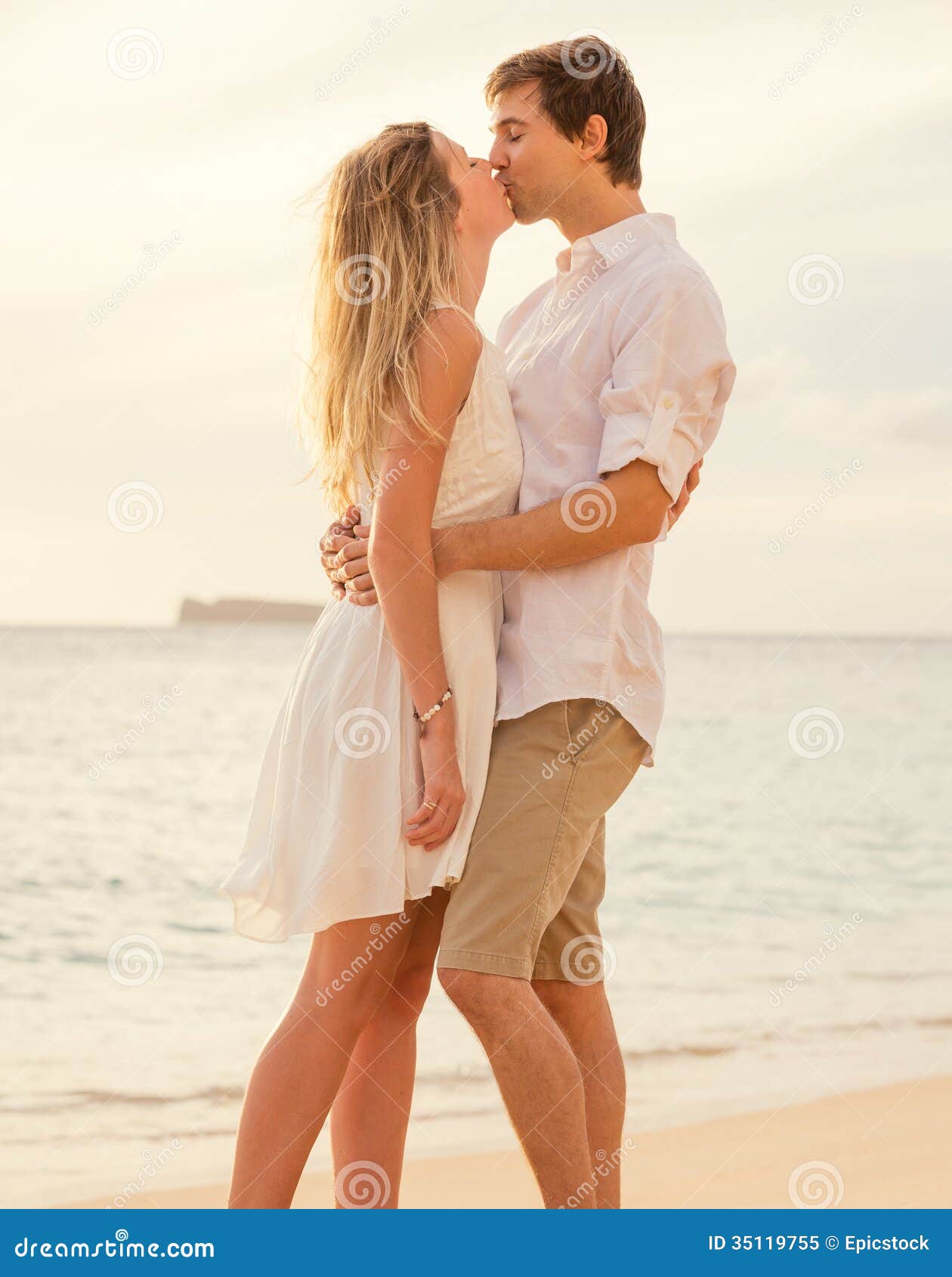 Happy Romantic Couple On The Beach At Sunset Stock Image Image Of