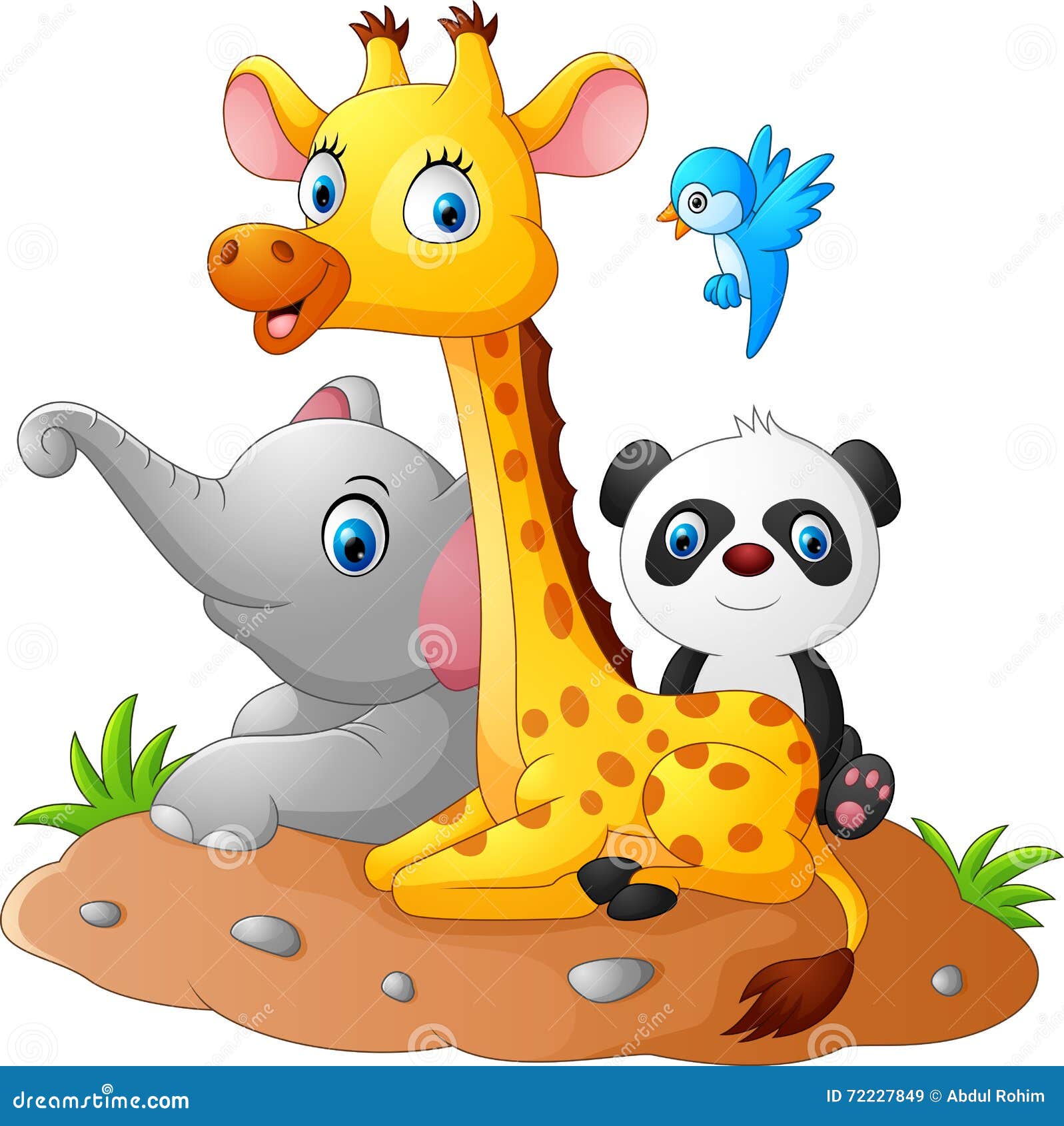 Happy Safari Animal Cartoon Stock Vector - Illustration of bird