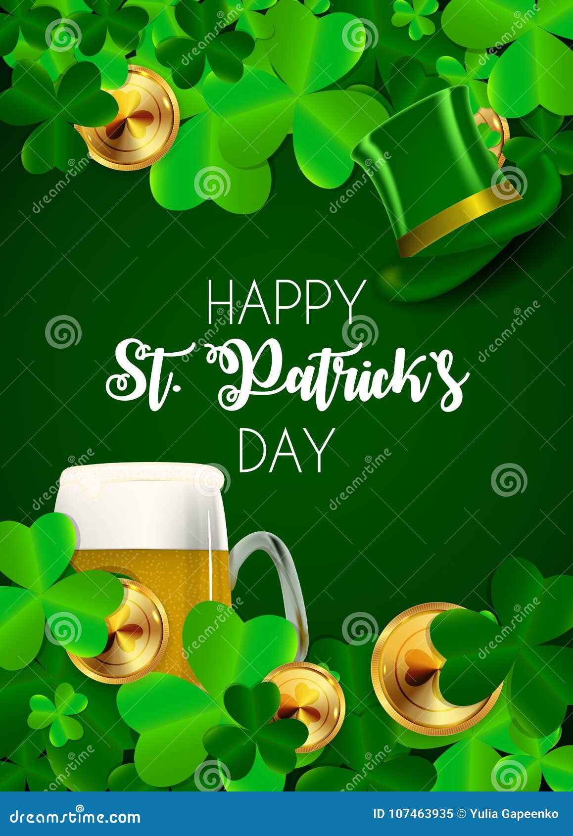 Happy Saint Patricks Day Background with Clover Leaves. Vector ...