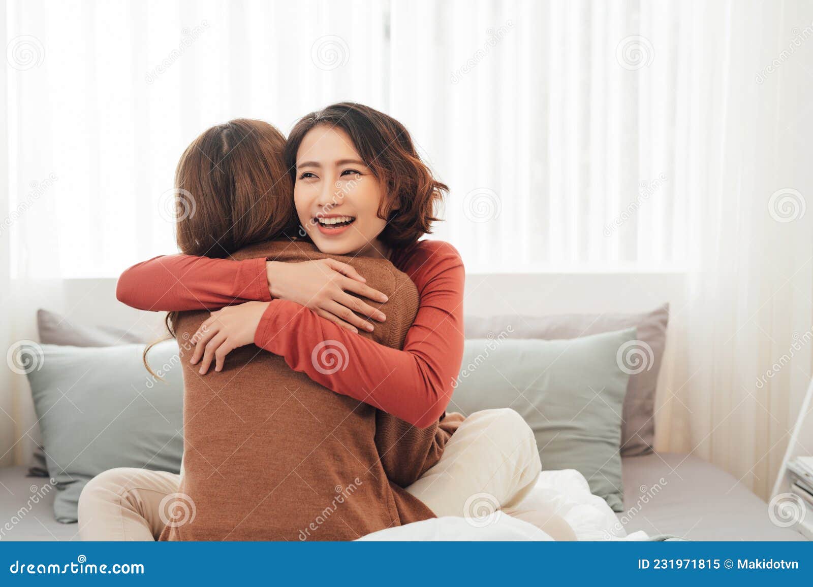 Happy Same Sex Asian Lesbian Couple Lover at the Bedroom Stock Image image picture picture